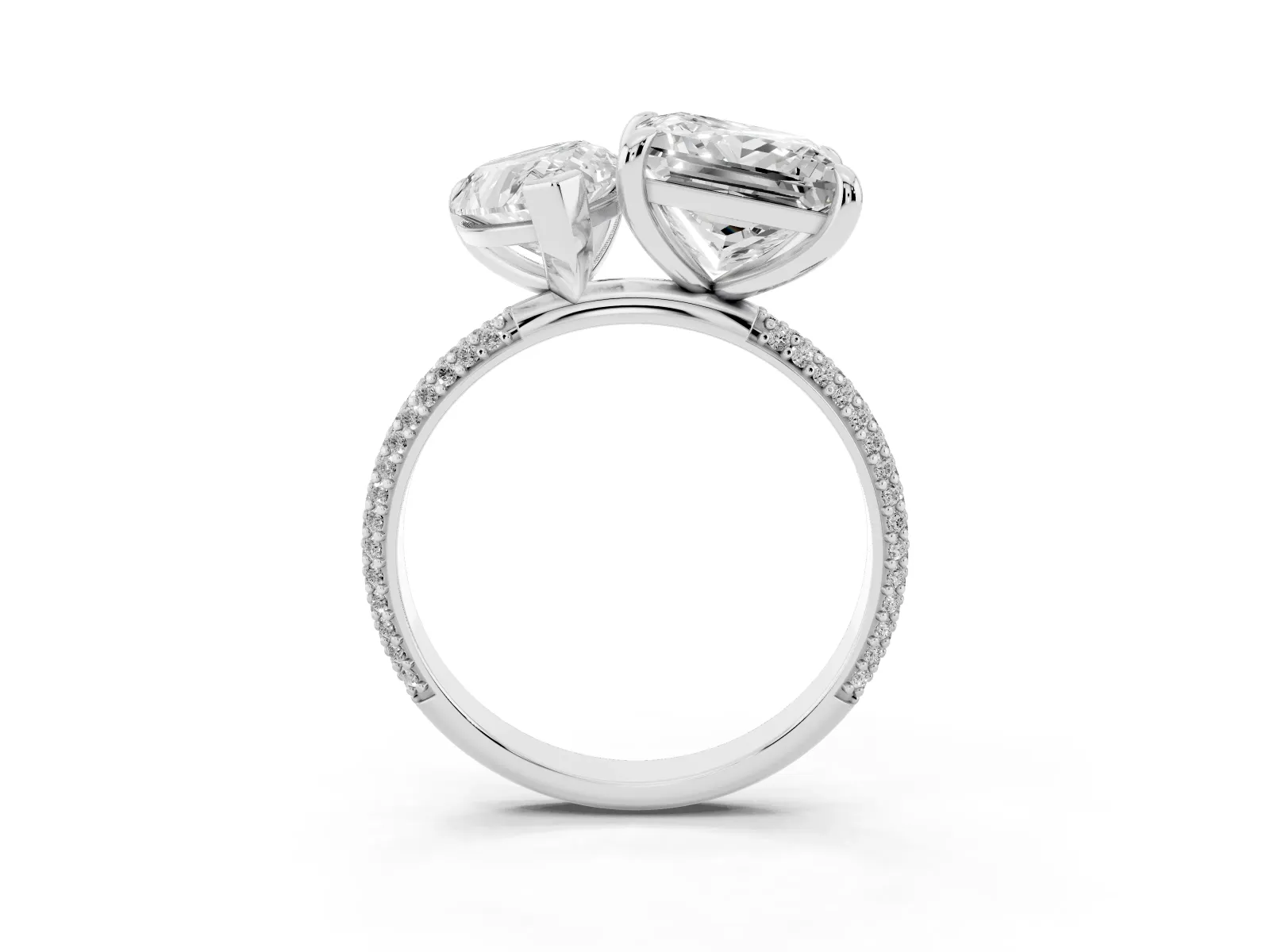 Pear and Princess Toi Moi Ring with Prong Setting and Pave Band Platinum
