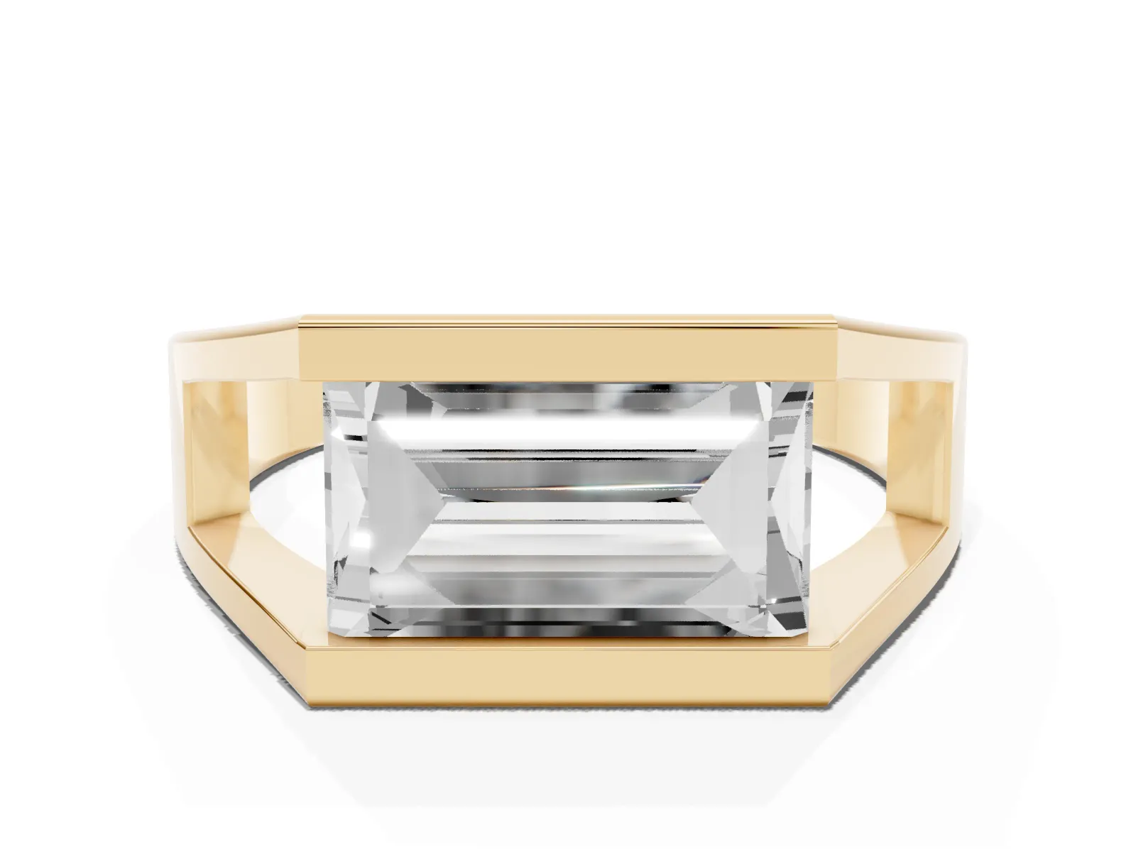 Baguette Diamond Geometric Solitaire Ring Yellow gold