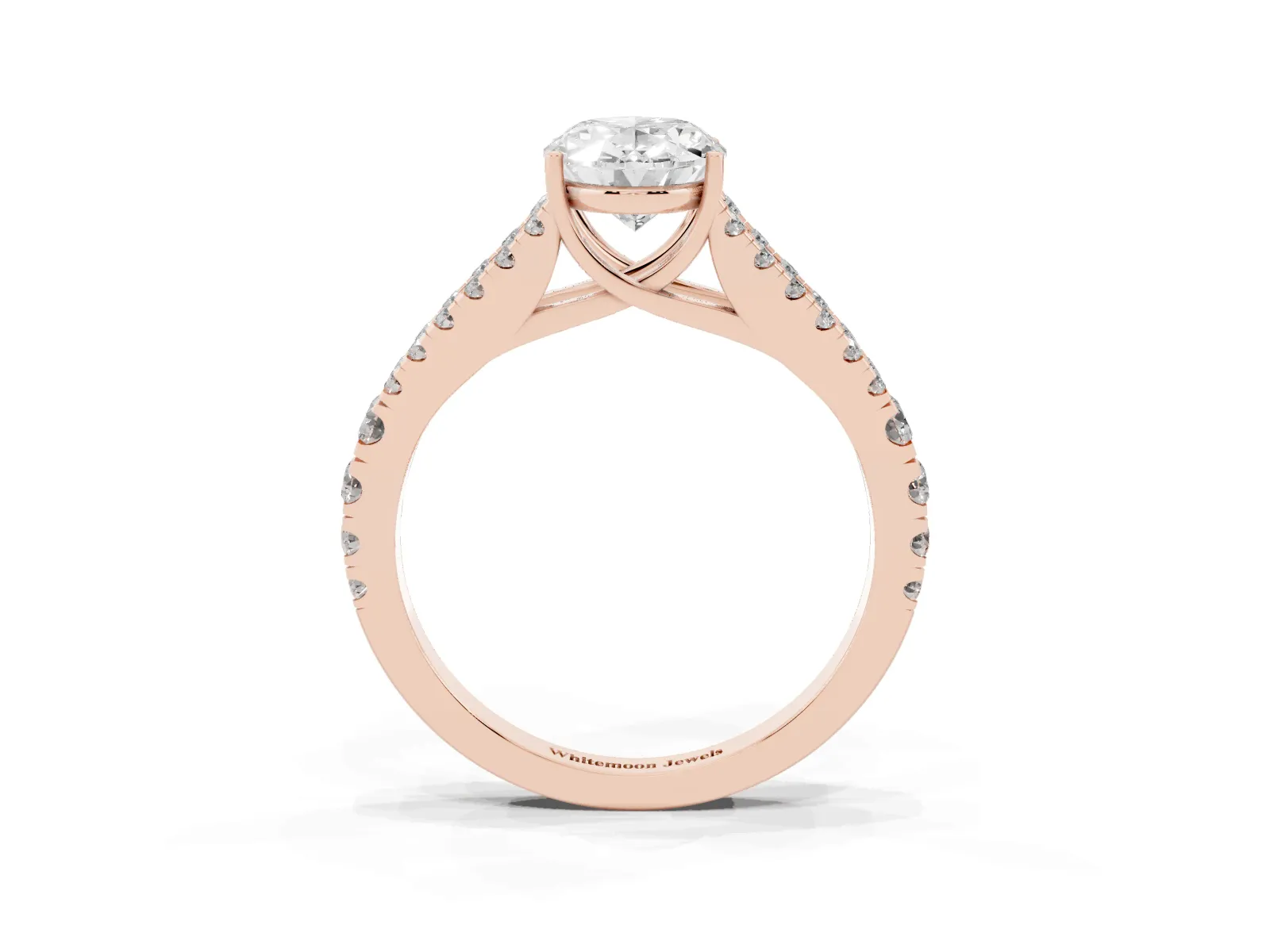 Oval Cut Diamond Split Shank Engagement Ring with Round Pavé and Prong Setting Rose gold
