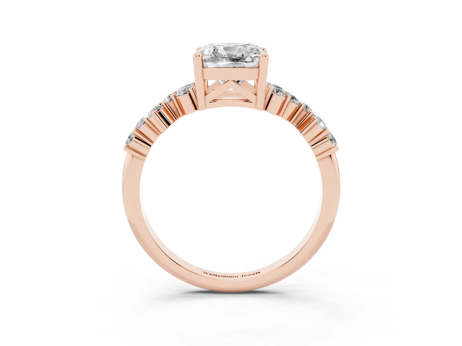 Cushion Cut Diamond Scattered Round Accent Ring with Prong Setting Rose gold