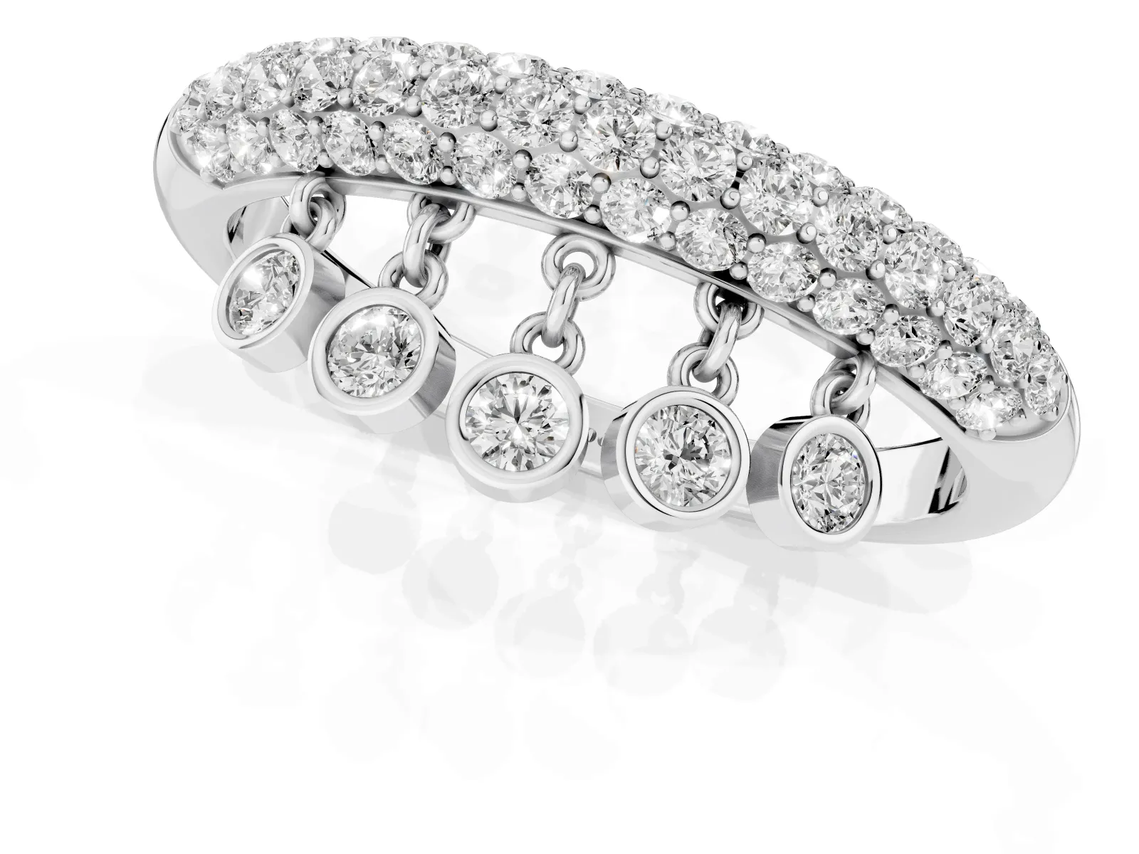 Round Diamond Dangle Promise Ring with Round Diamond Pavé Silver