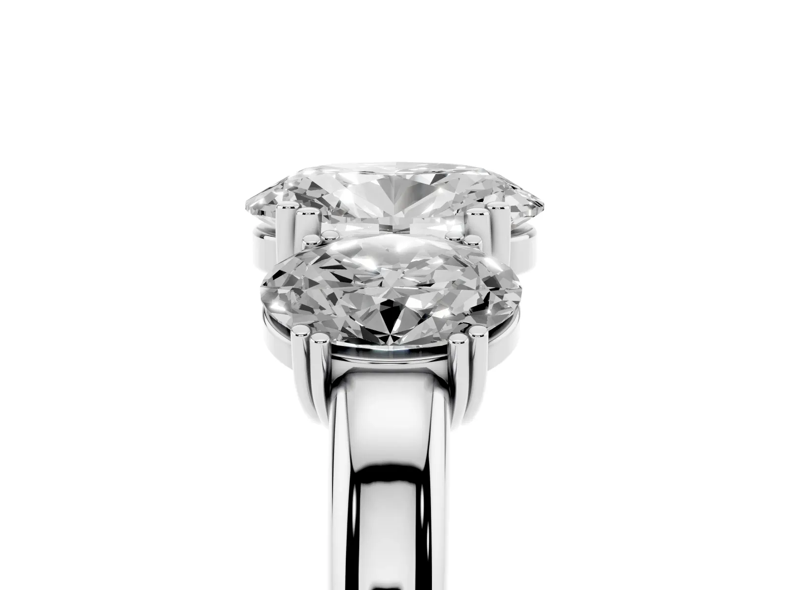 Three-Stone Oval Cut Cut Diamond Ring with Channel Set Band and Four-Prong Setting White gold
