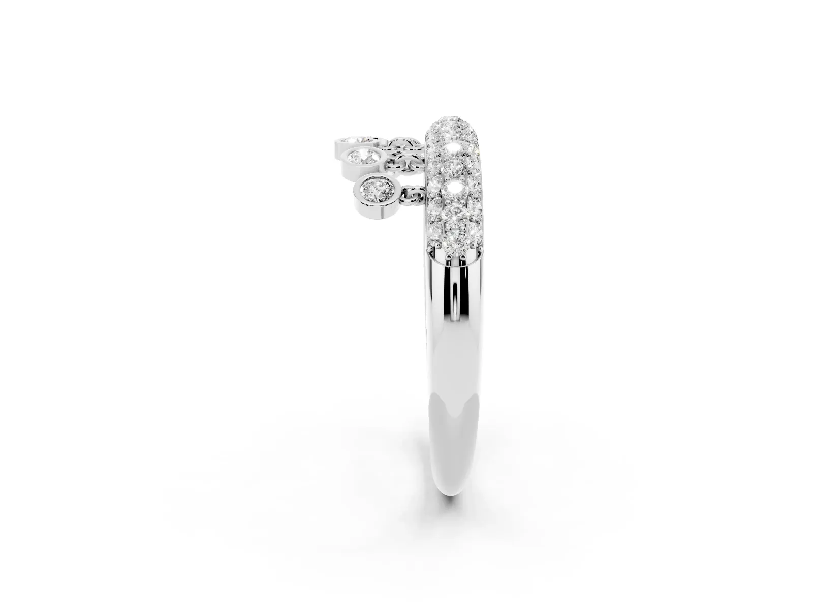 Round Diamond Dangle Promise Ring with Round Diamond Pavé Silver