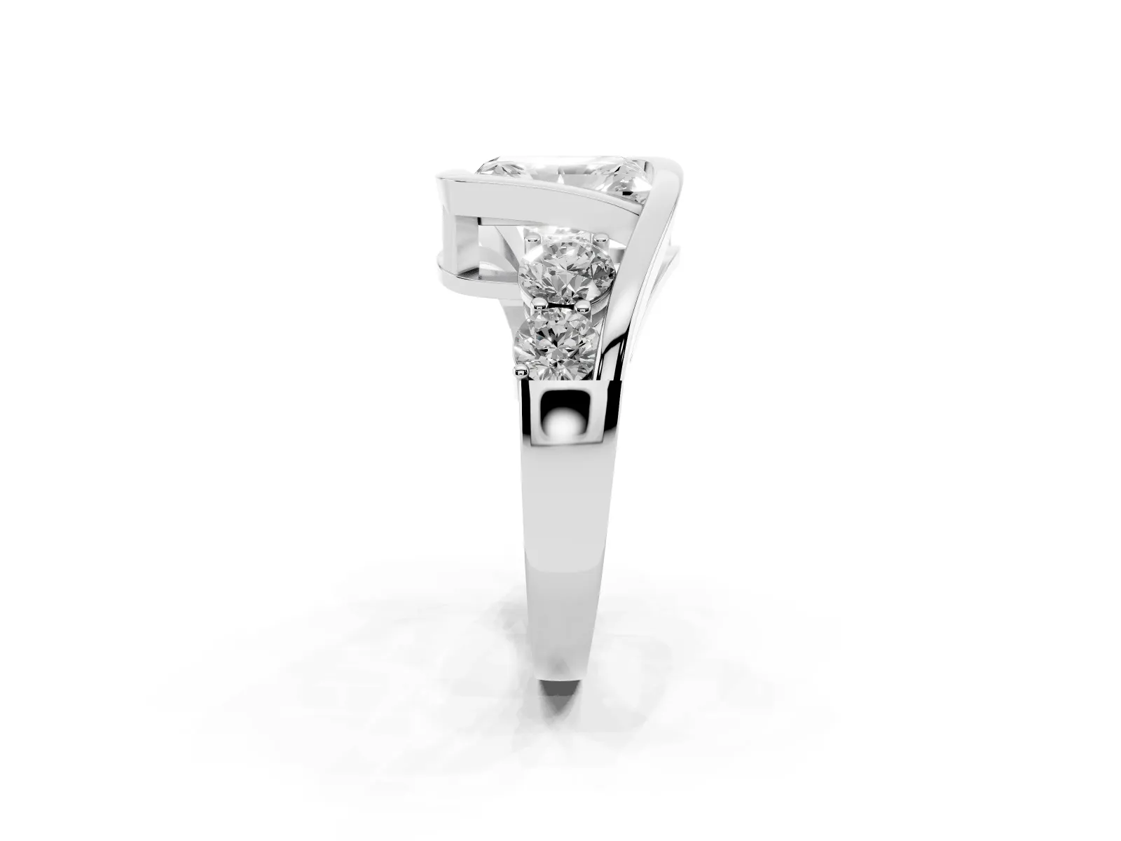 Bezel Set Radiant Cut Diamond Bypass Ring with Round Accents White gold