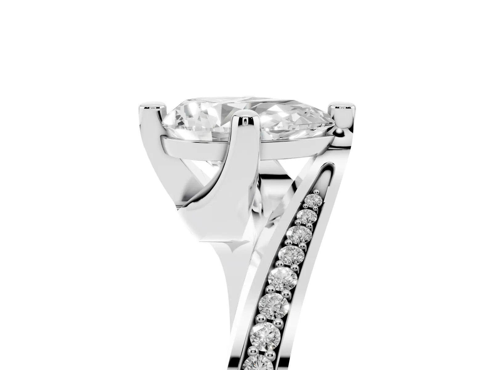 Pear Cut Solitaire Diamond Twist Band with Pavé Setting and Four-Prong Setting Platinum
