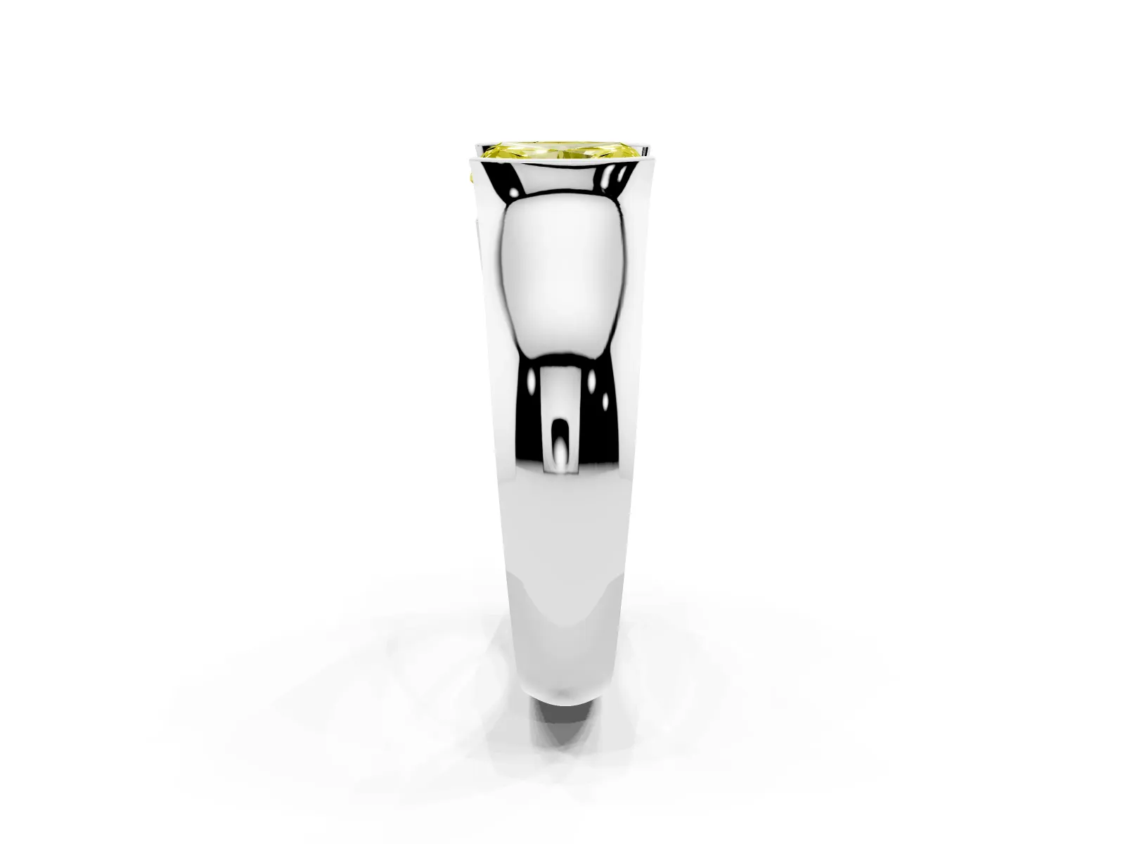 Fancy Yellow Radiant Cut Solitaire Bezel Set Diamond Ring with Wide Band White gold