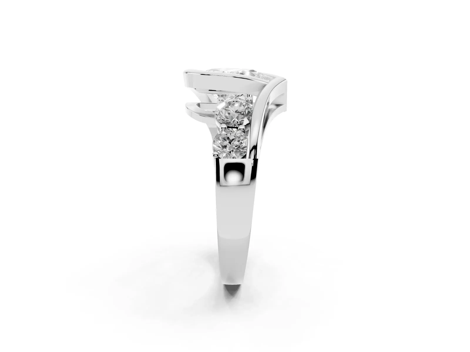 Bezel Set Pear Cut Diamond Bypass Ring with Round Accents White gold