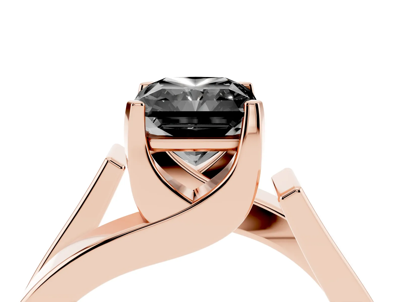 Fancy Black Modern Tension Set Radiant Cut Diamond Solitaire Wide Band Ring Rose gold