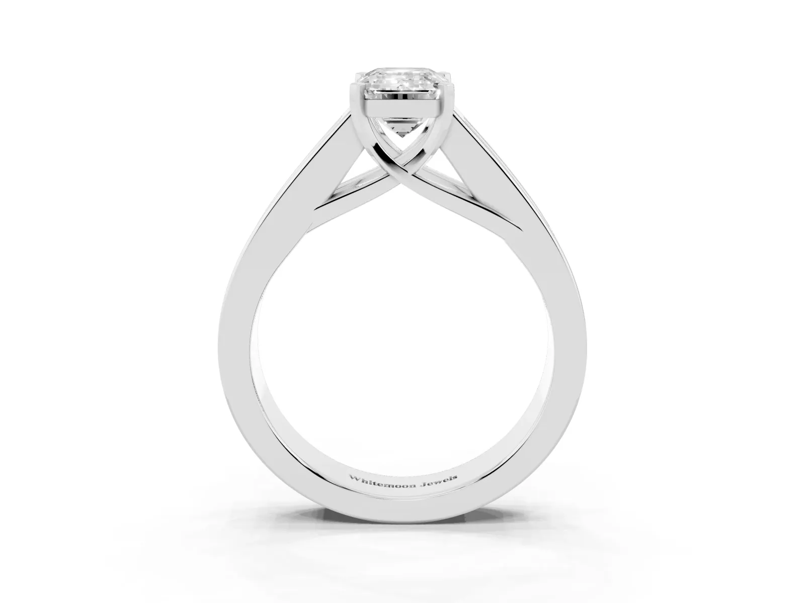 Emerald Cut Cut Channel Set Solitaire Ring with Four-Prong Setting Platinum