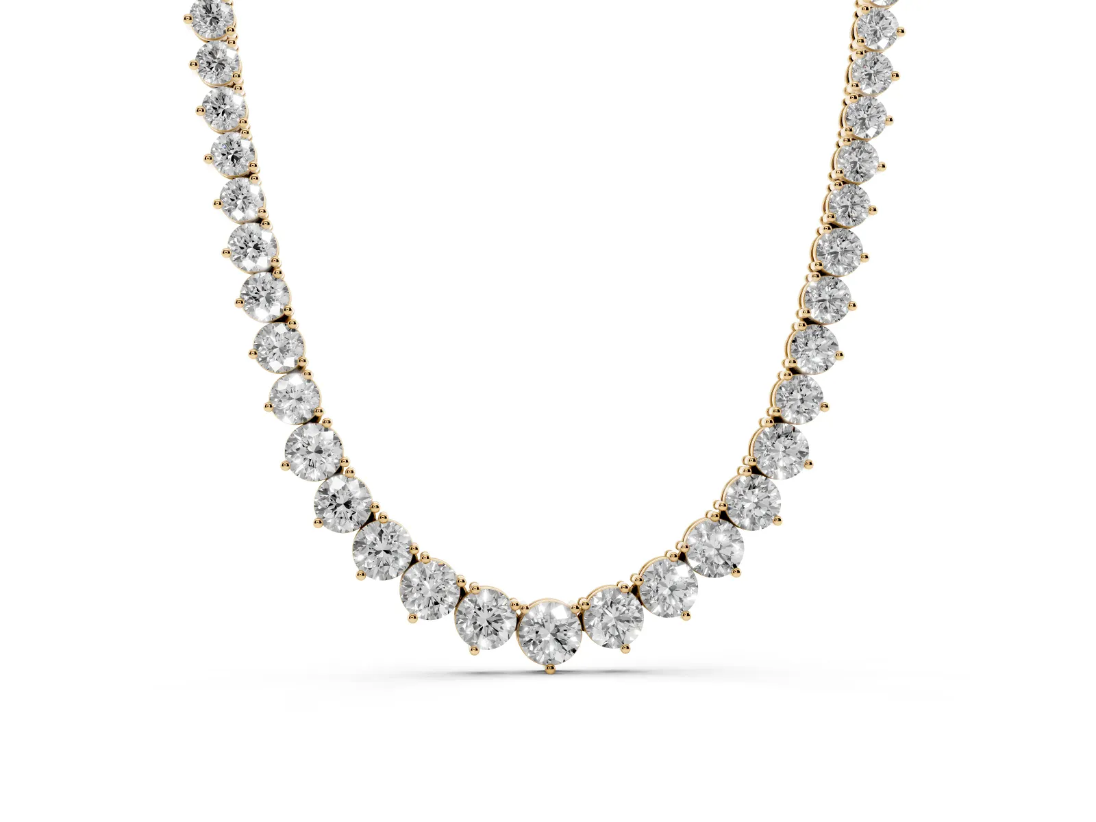 Round Diamond Tennis Necklace with Three-Prong Setting Yellow gold