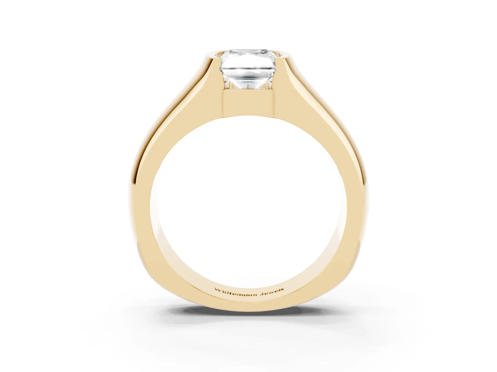 Radiant Cut Solitaire Bezel Set Diamond Ring with Wide Band Yellow gold