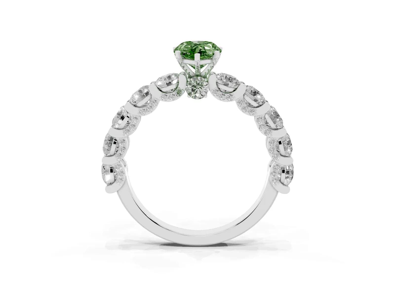 Fancy Green Pear Cut Diamond Side Stone Engagement Ring with Four-Prong Setting Platinum