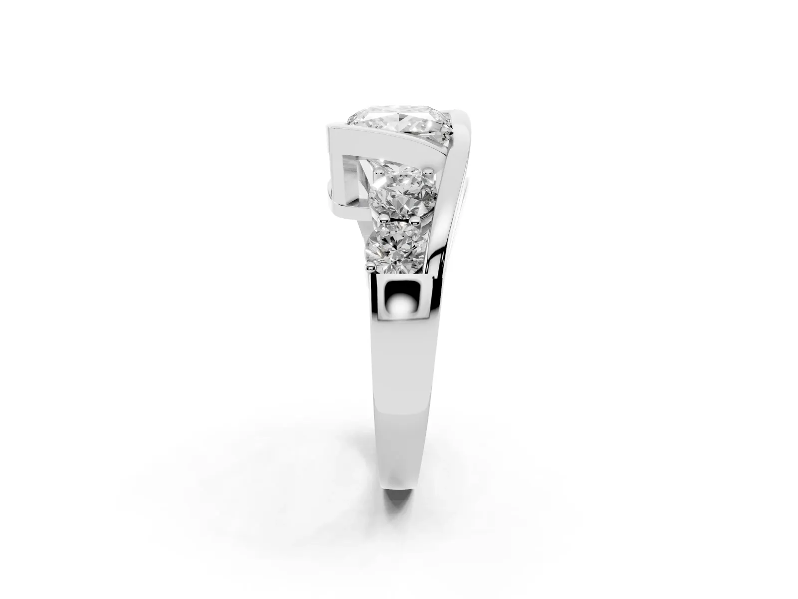 Bezel Set Princess Cut Diamond Bypass Ring with Round Accents Platinum