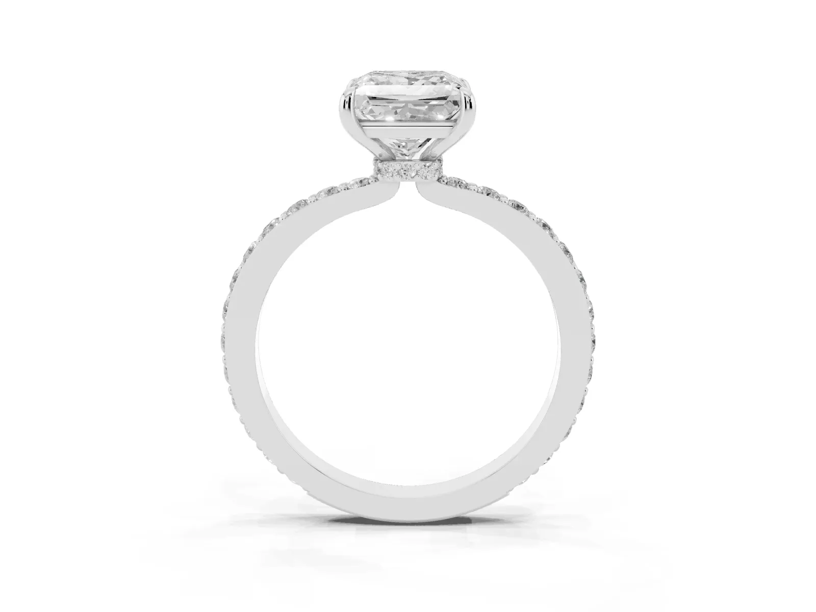 Princess Cut Diamond Solitaire Engagement Ring with Pavé Band and Four-Prong Setting White gold