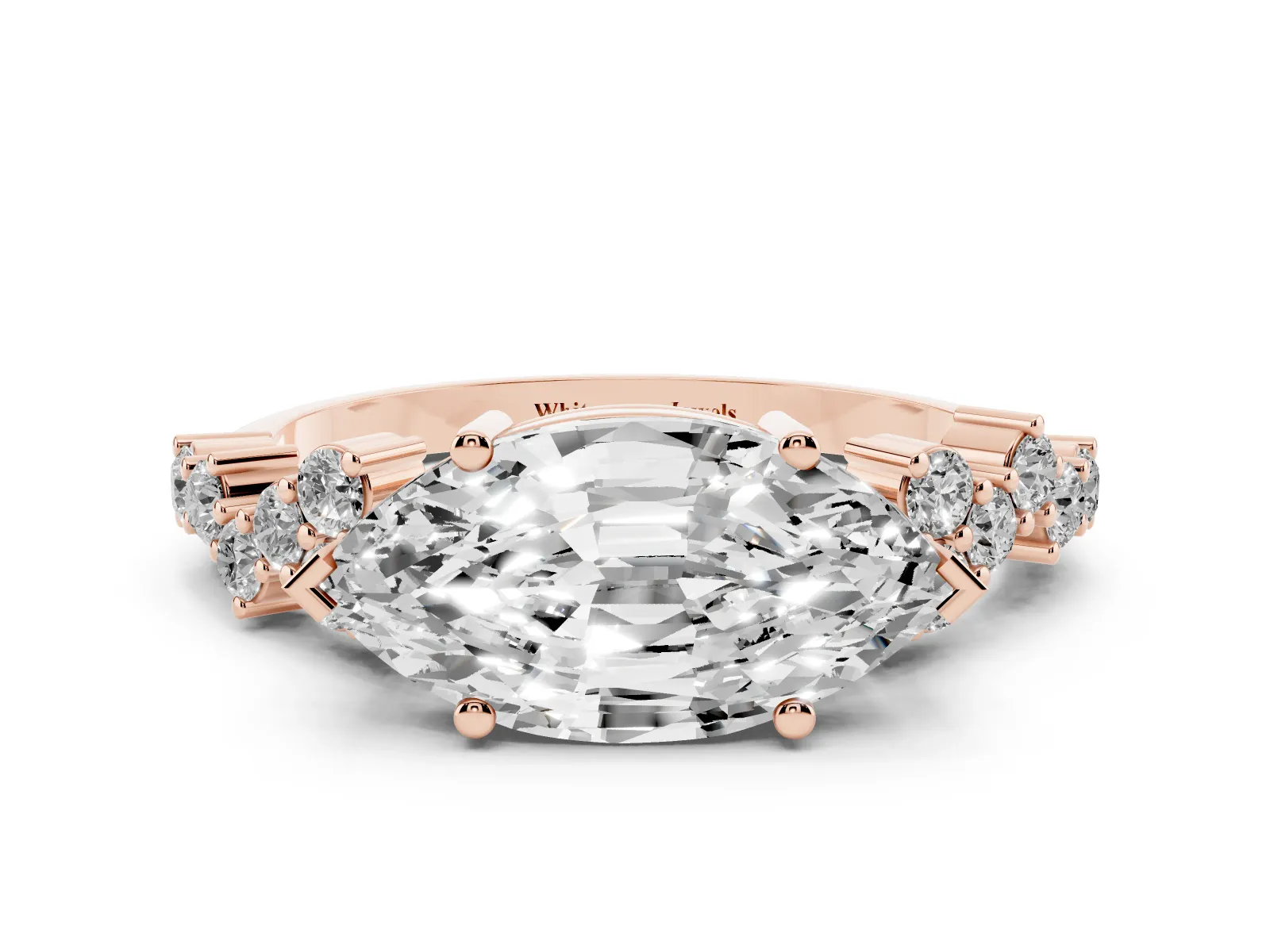 Marquise Cut Diamond Scattered Round Accent Ring with Prong Setting Rose gold
