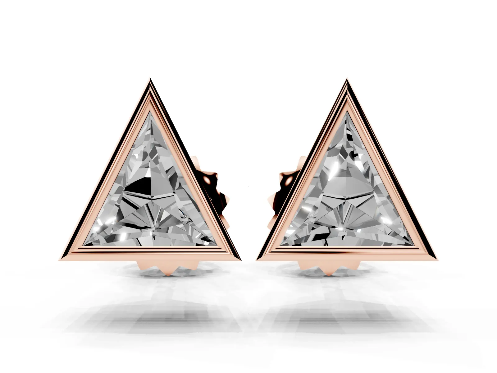 Trillion Diamond Bezel-Set Solitaire Stud Earrings Rose gold