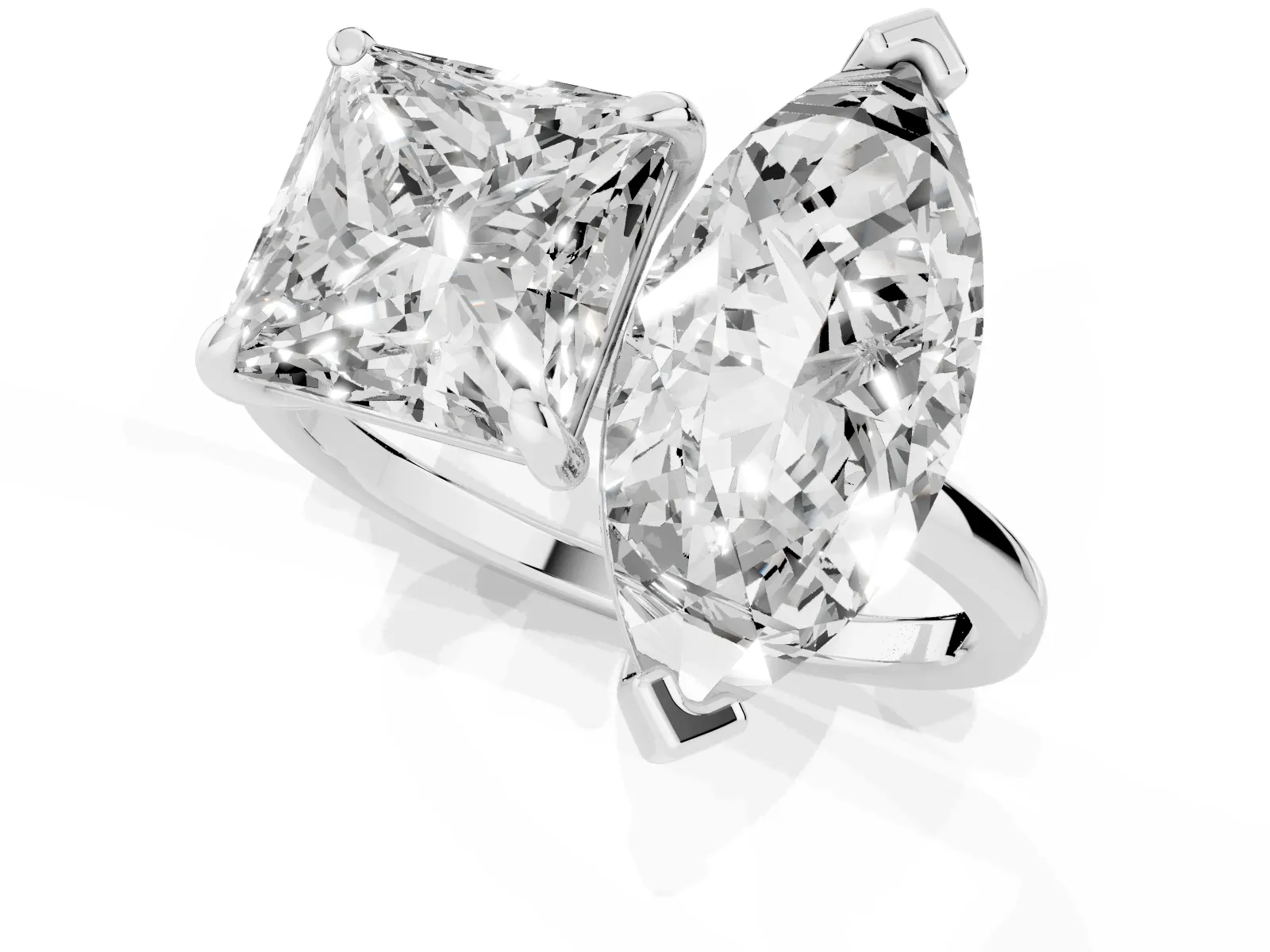 Marquise and Princess Toi Moi Ring with Prong Setting and Plain Band Silver