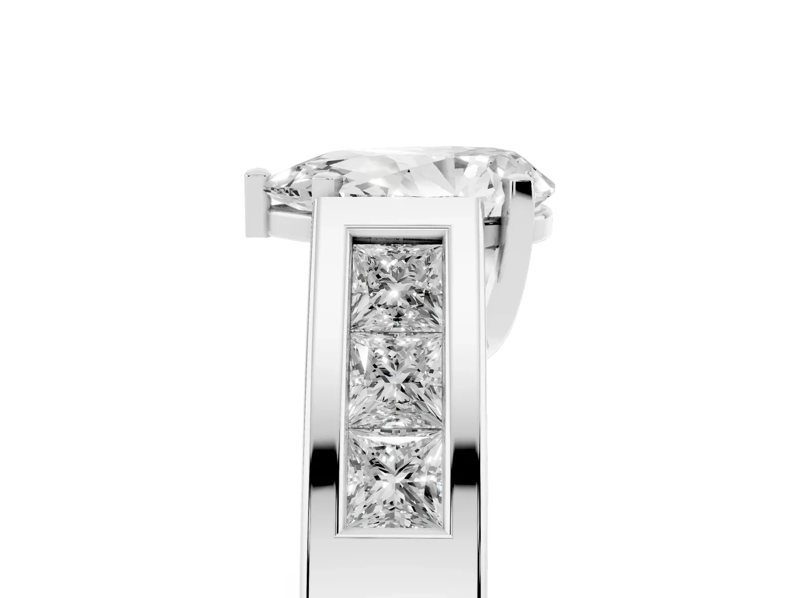 Pear Cut Cut Channel Set Solitaire Ring with Four-Prong Setting Platinum