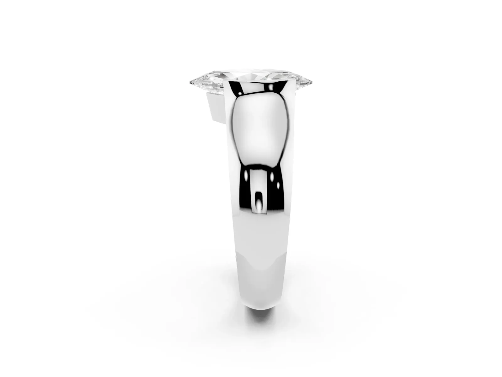 Marquise Cut Solitaire Bezel Set Diamond Ring with Wide Band White gold