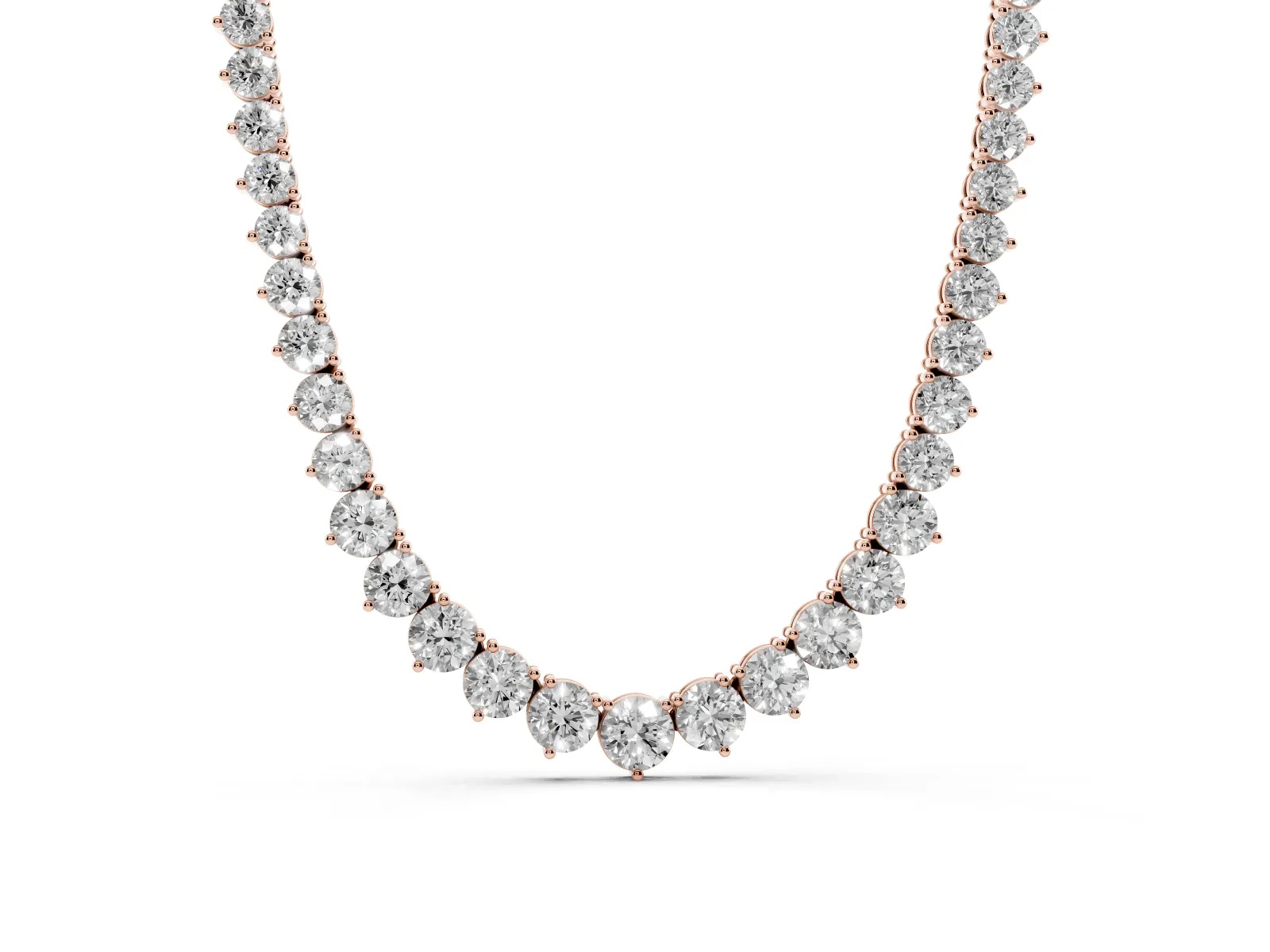 Round Diamond Tennis Necklace with Three-Prong Setting Rose gold