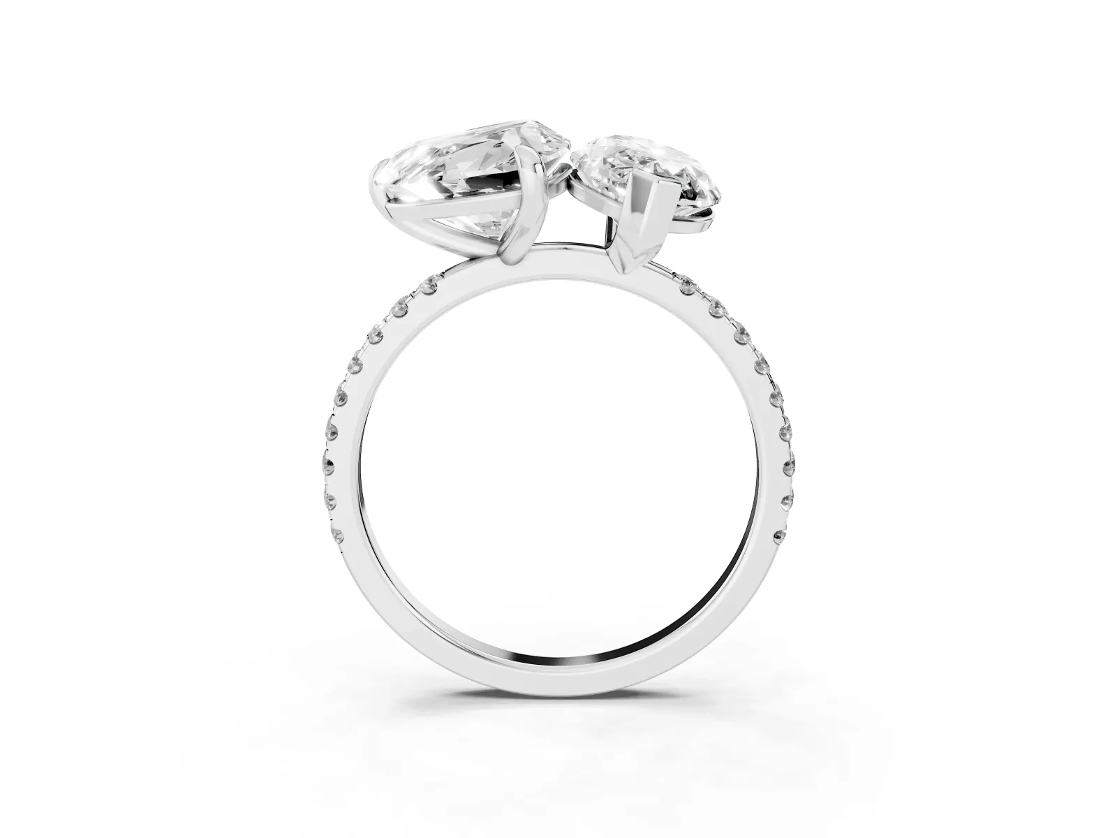 Heart and Marquise Toi Moi Ring with Prong Setting and Pave Band White gold