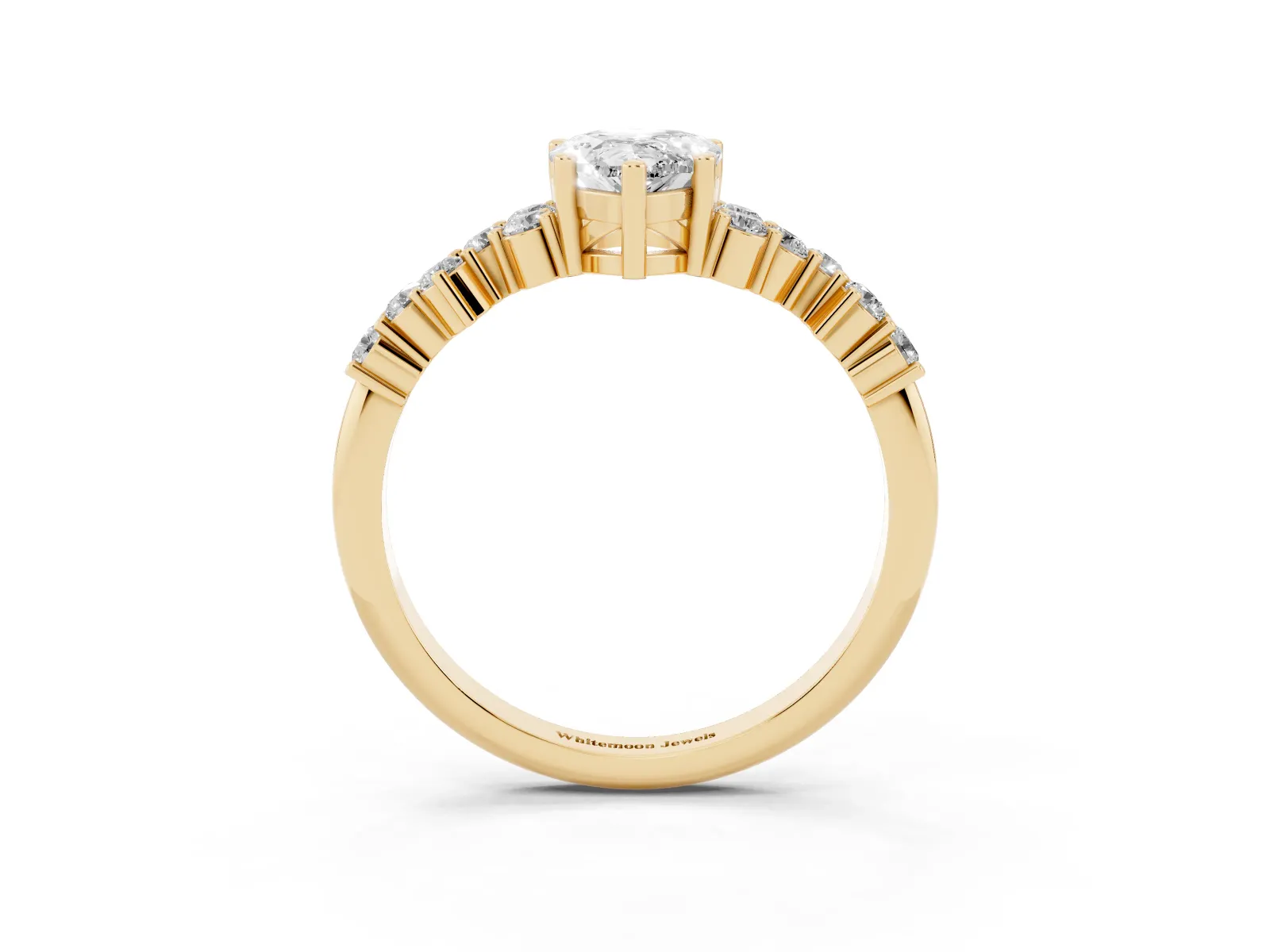 Pear Cut Diamond Scattered Round Accent Ring with Prong Setting Yellow gold