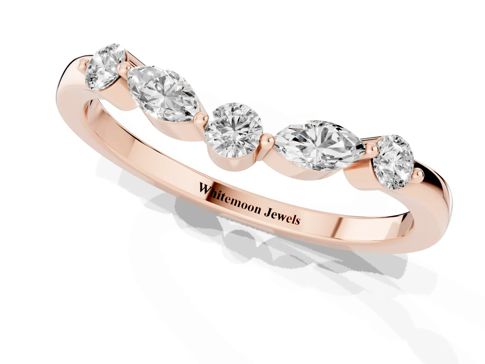 Round and Marquise Diamond Half Eternity Band with Prong Setting Rose gold