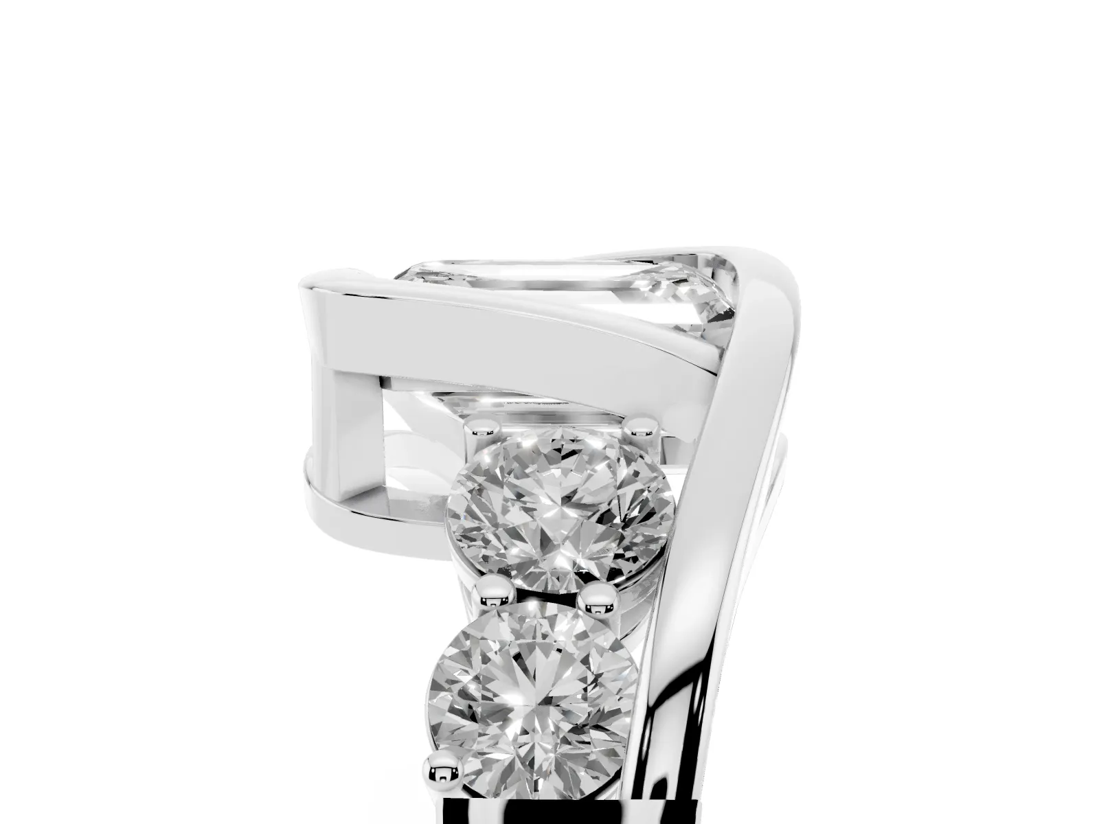 Bezel Set Emerald Cut Diamond Bypass Ring with Round Accents Platinum