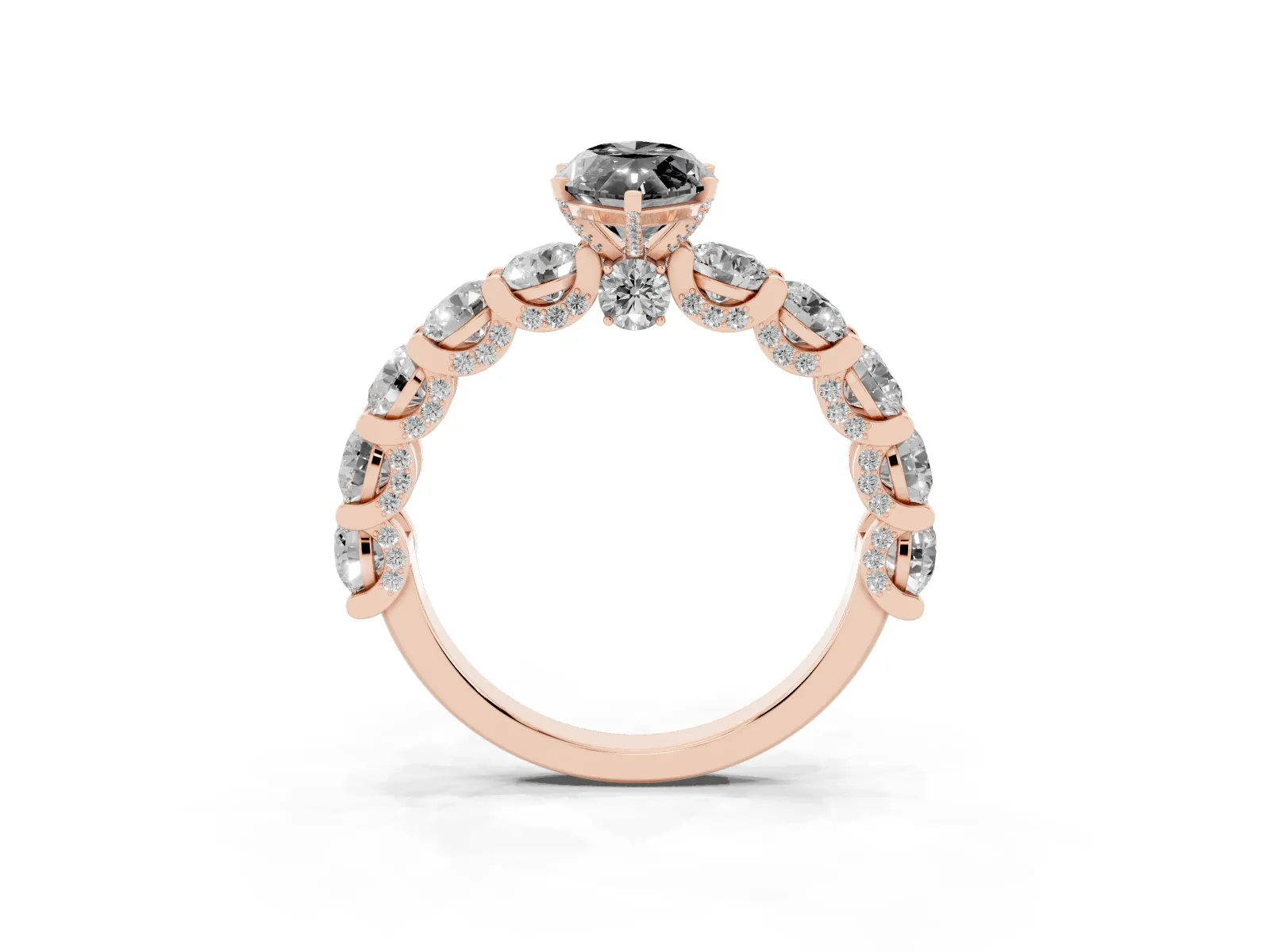Fancy Black Marquise Cut Diamond Side Stone Engagement Ring with Four-Prong Setting Rose gold