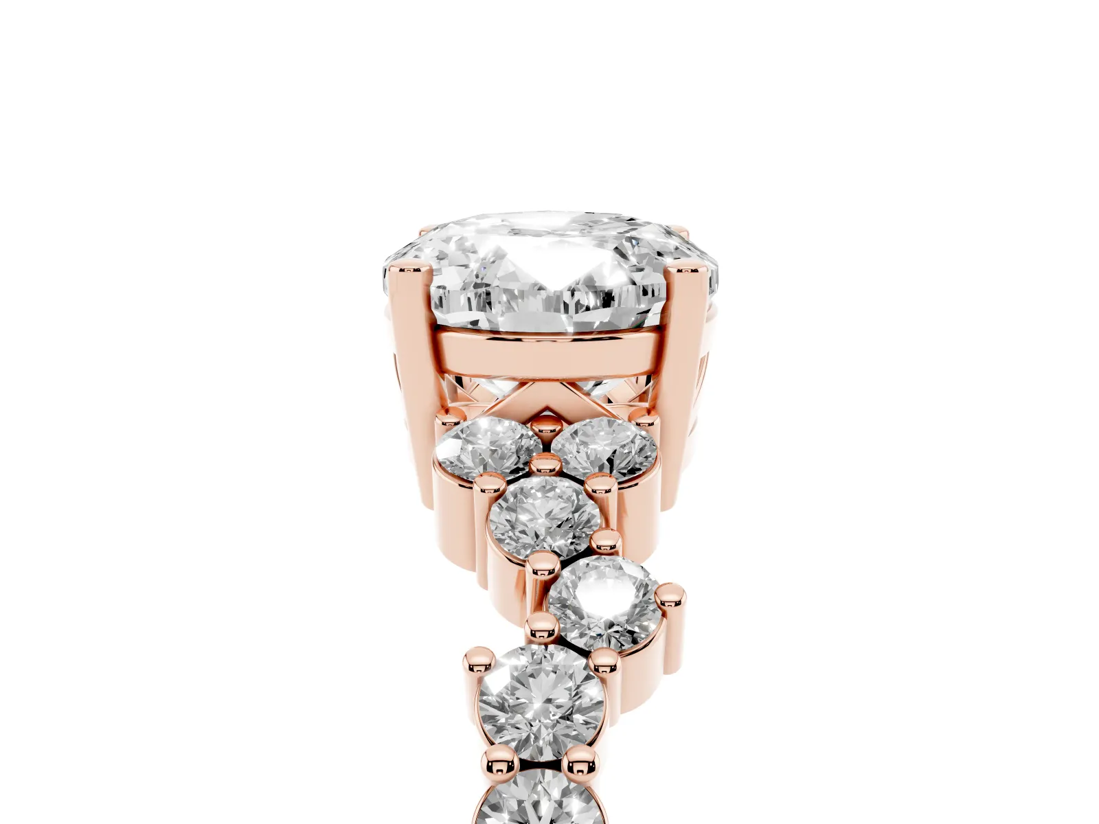 Oval Cut Diamond Scattered Round Accent Ring with Prong Setting Rose gold