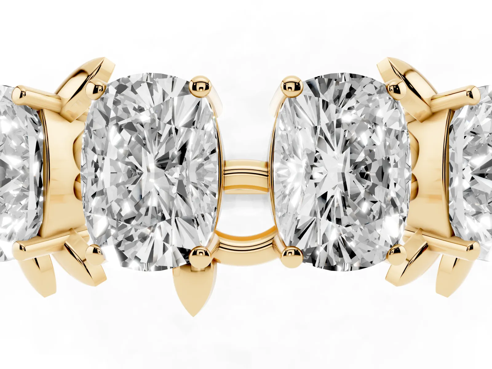 Four-Stone Elongated Cushion Diamond Band with Nature-Inspired Prong Setting Yellow gold