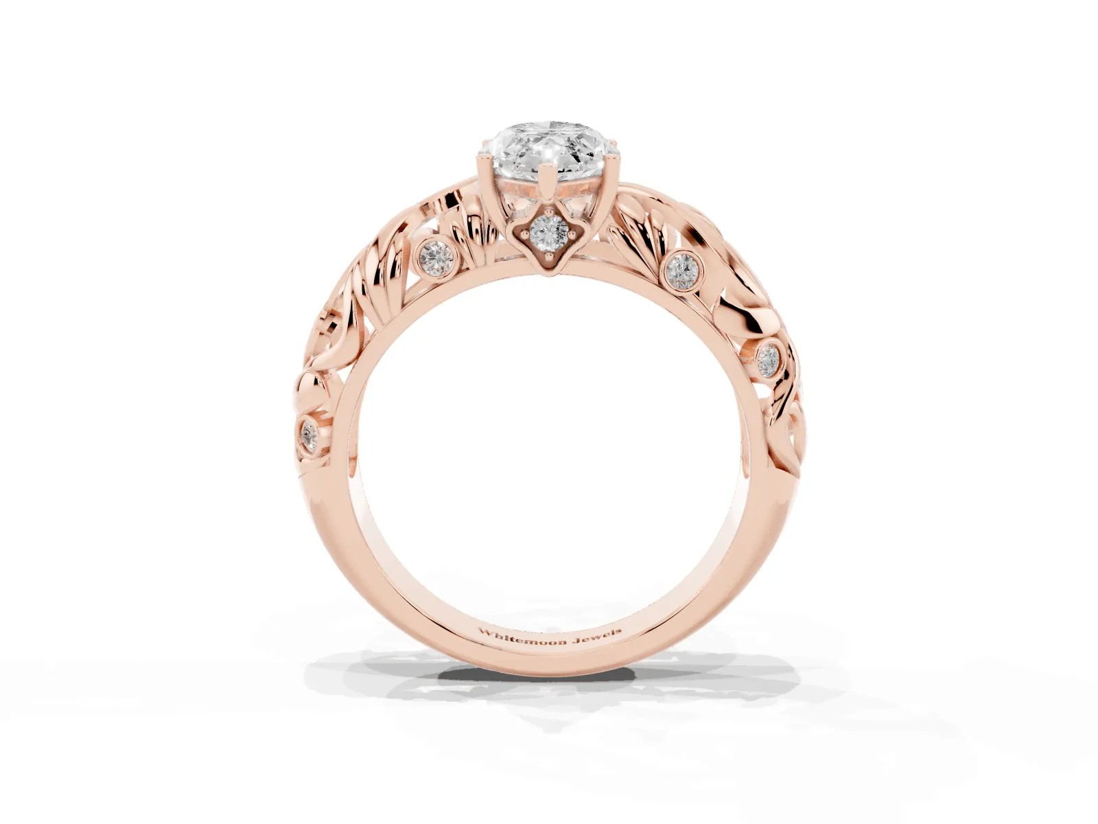 Marquise Cut Solitaire Diamond Leaf-Inspired Vine Band Ring with Prong Setting Rose gold