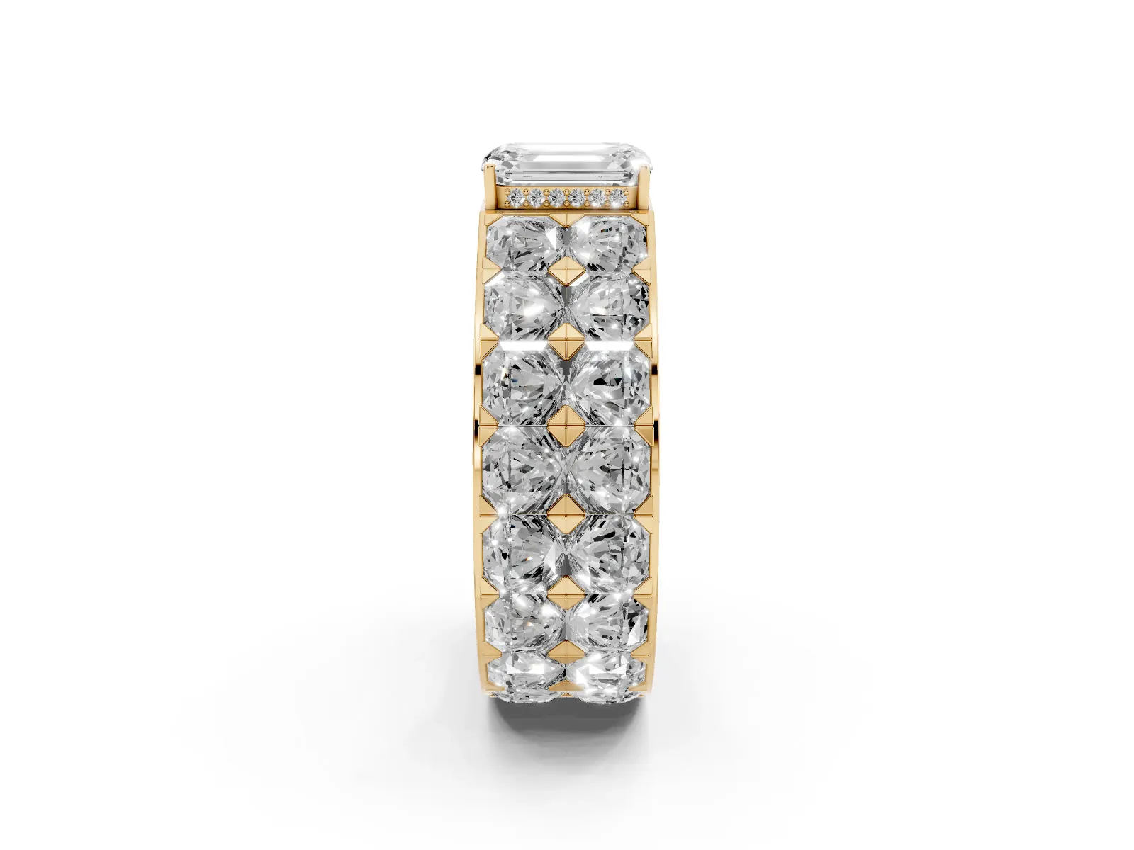 Emerald Cut Diamond Radiant Pavé Mens Ring Yellow gold