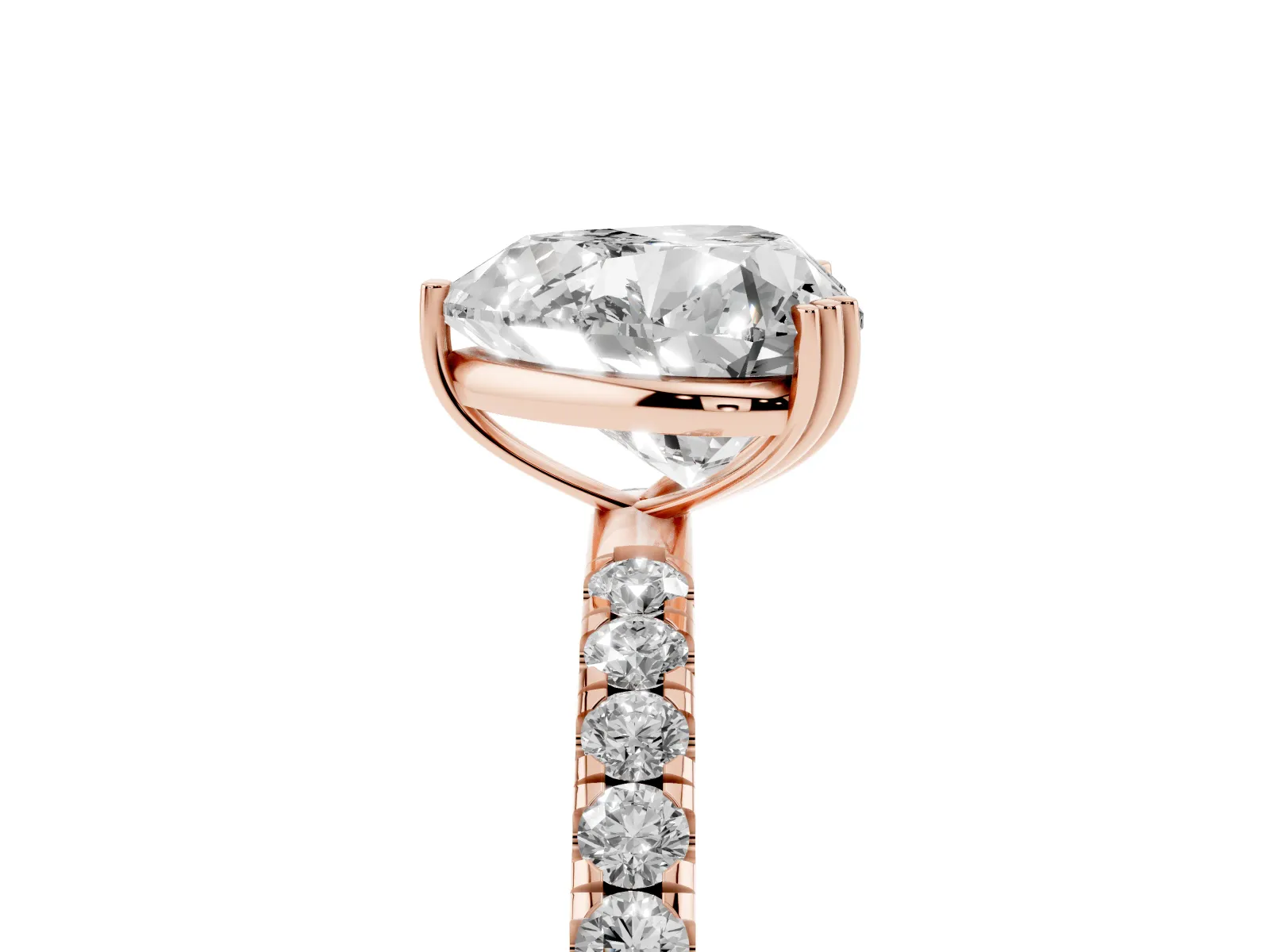 Heart Cut Brilliant Solitaire with Pavé Band and Claw Prong Setting Rose gold