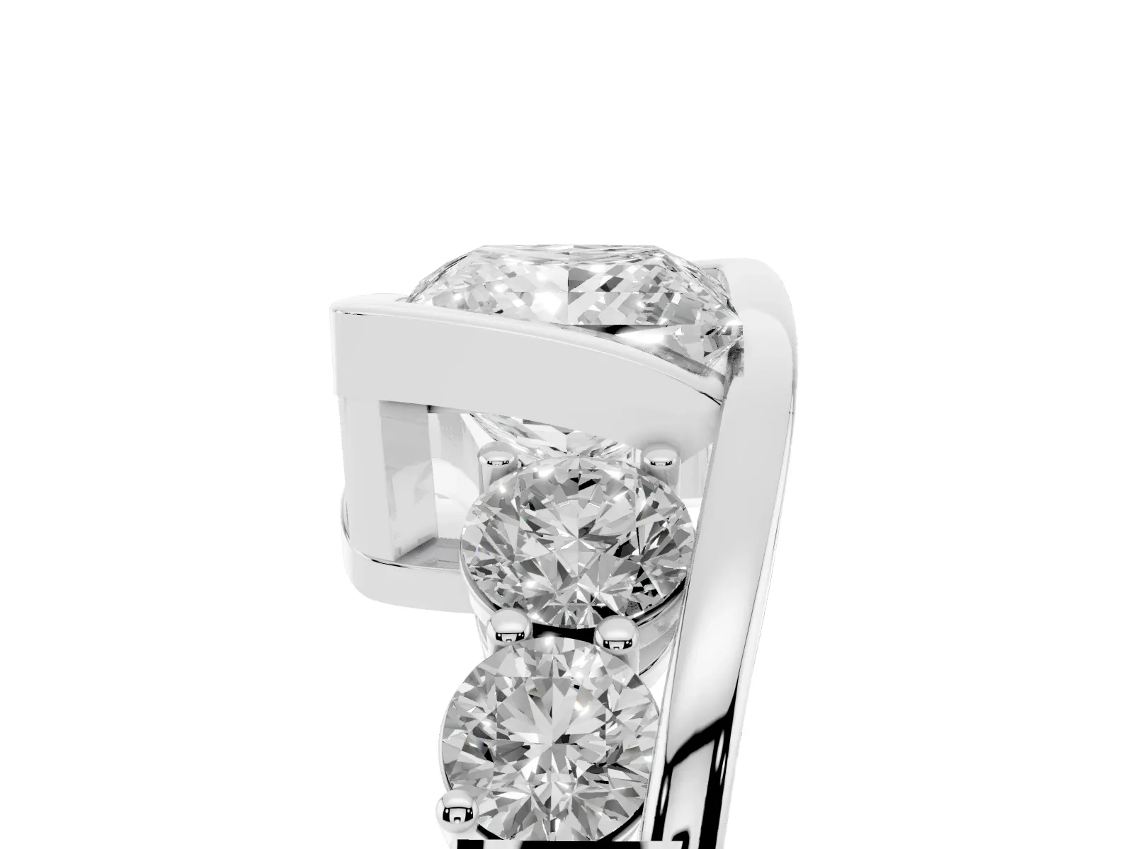 Bezel Set Princess Cut Diamond Bypass Ring with Round Accents Platinum