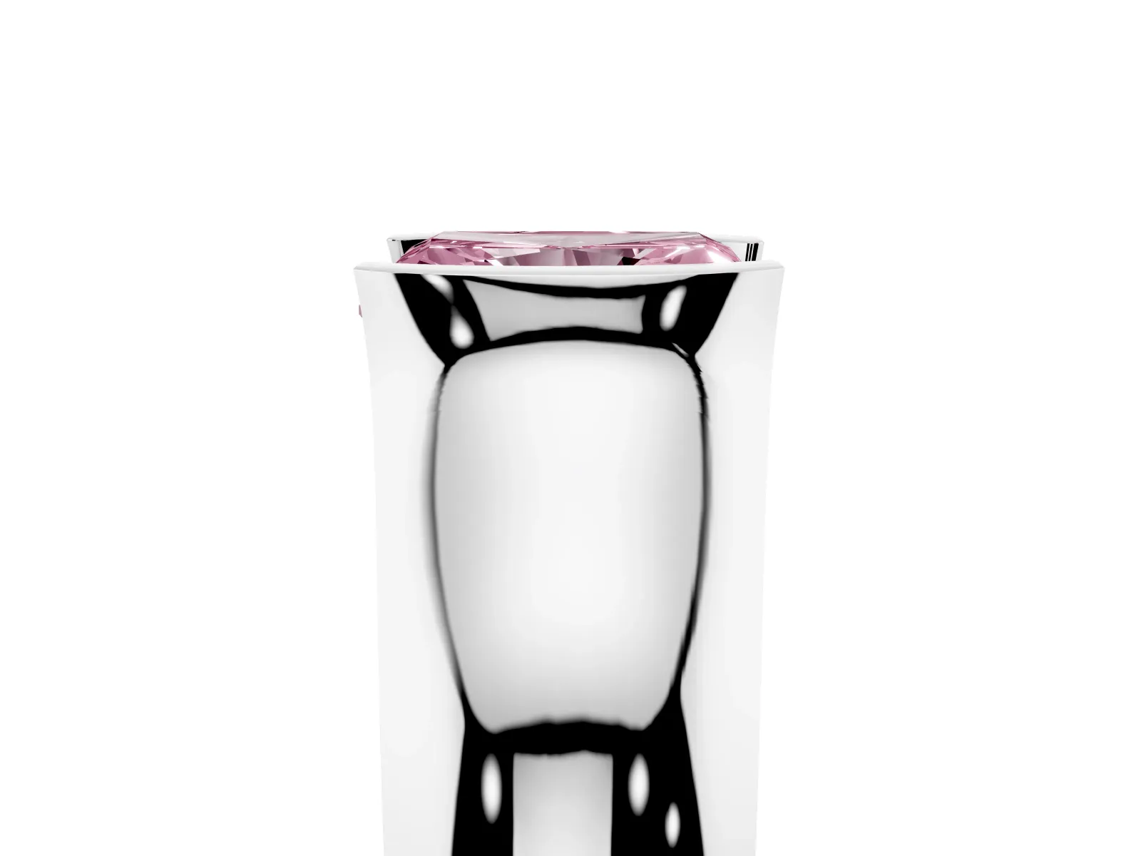 Fancy Pink Radiant Cut Solitaire Bezel Set Diamond Ring with Wide Band White gold