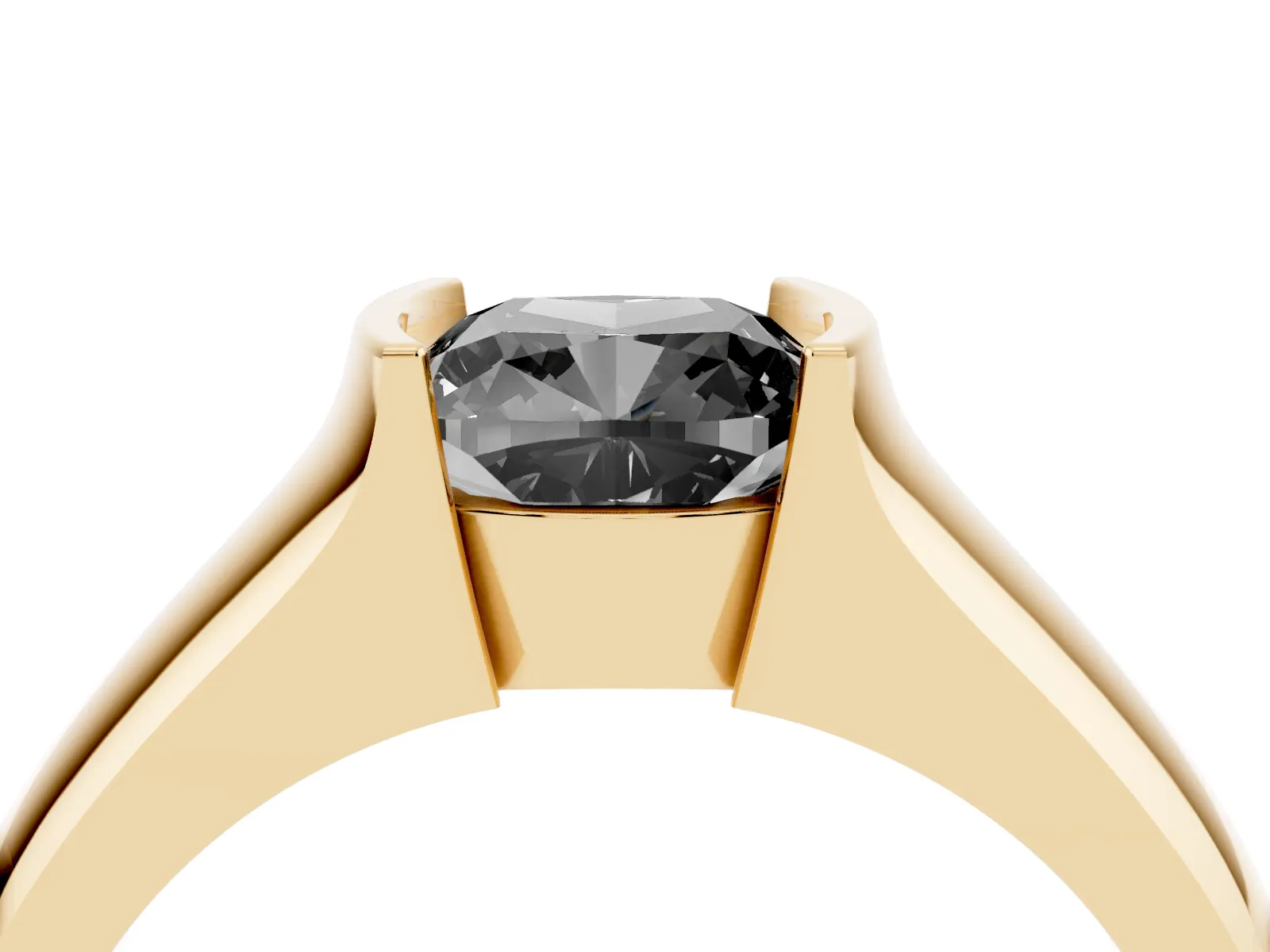 Fancy Black Cushion Cut Solitaire Bezel Set Diamond Ring with Wide Band Yellow gold