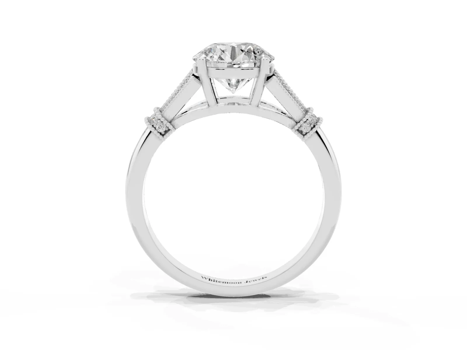 Round Cut Diamond Solitaire Ring with Floral Filigree and Pave Accents Platinum