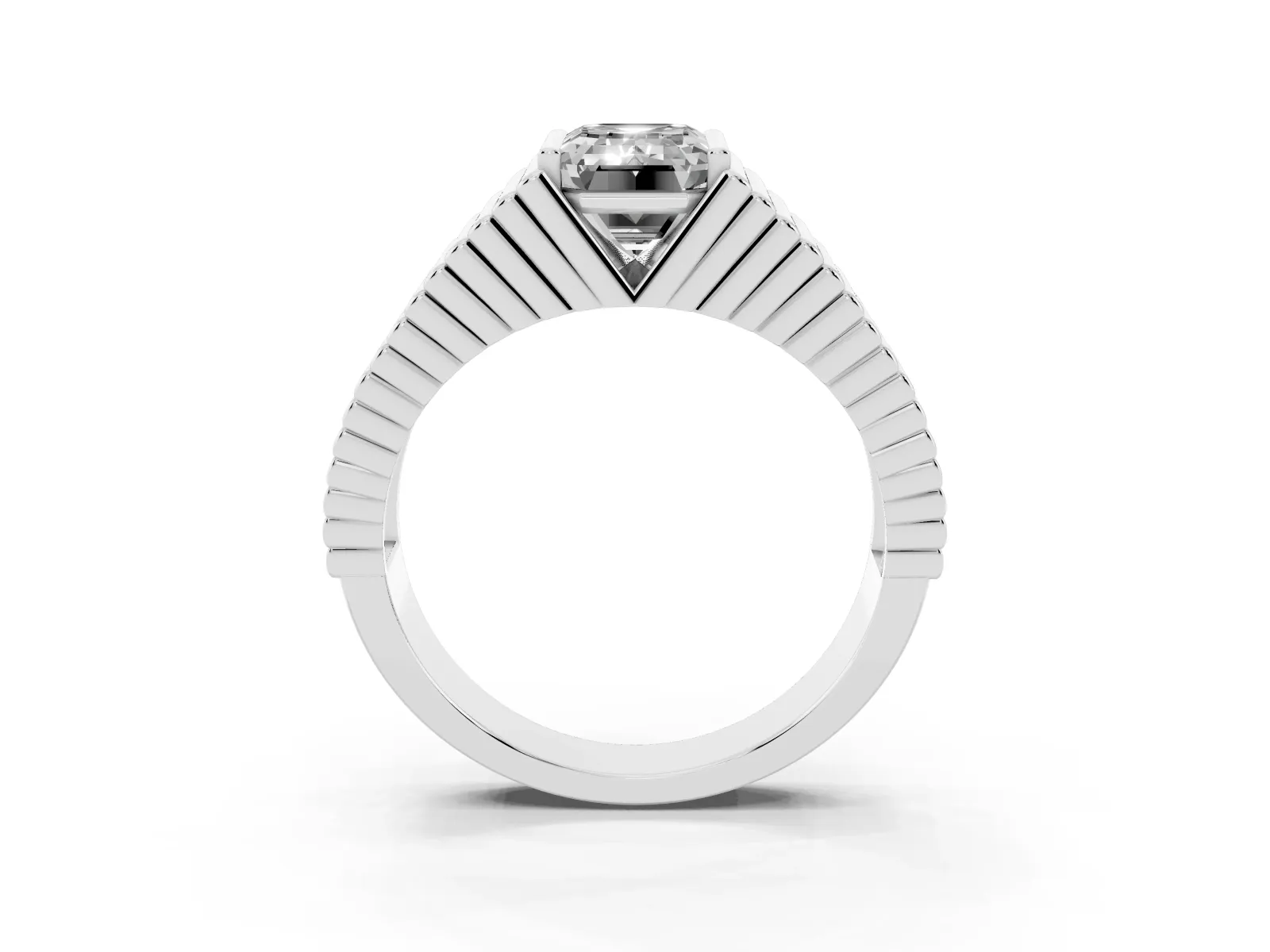 Emerald Cut Diamond Fluted Mens Ring Platinum