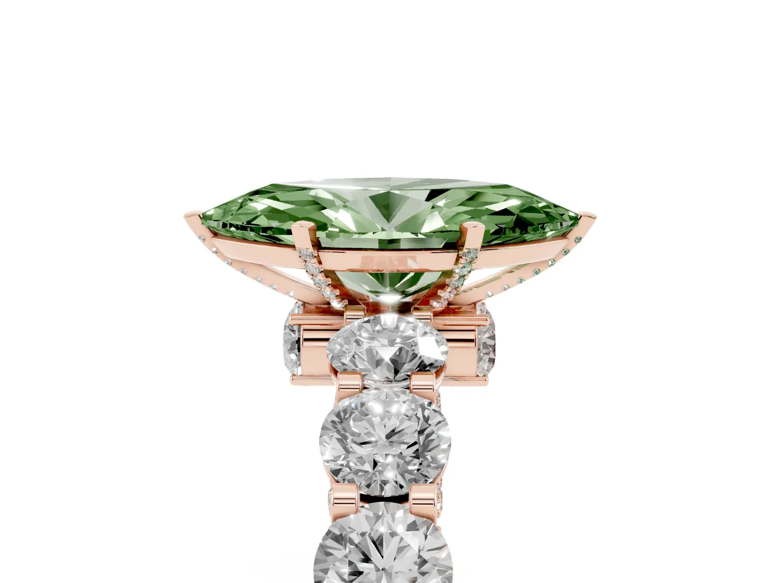 Fancy Green Marquise Cut Diamond Side Stone Engagement Ring with Four-Prong Setting Rose gold