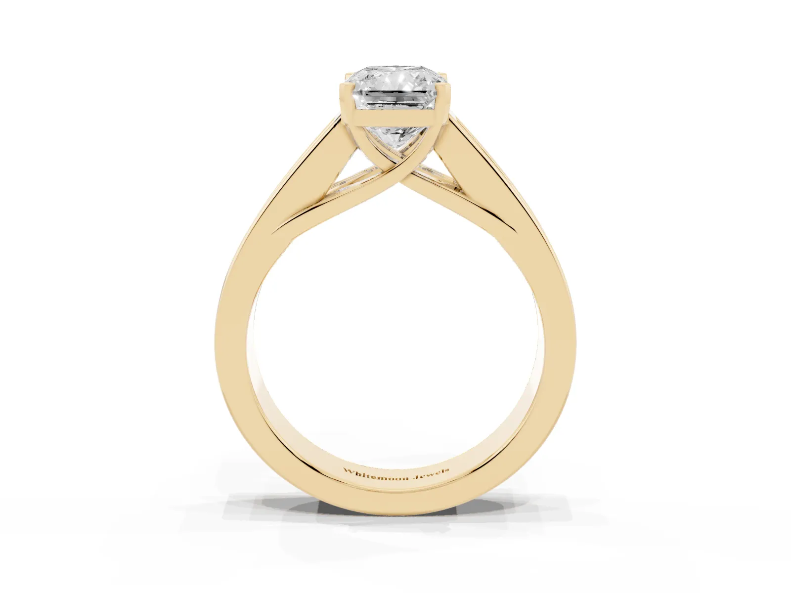 Radiant Cut Cut Channel Set Solitaire Ring with Four-Prong Setting Yellow gold
