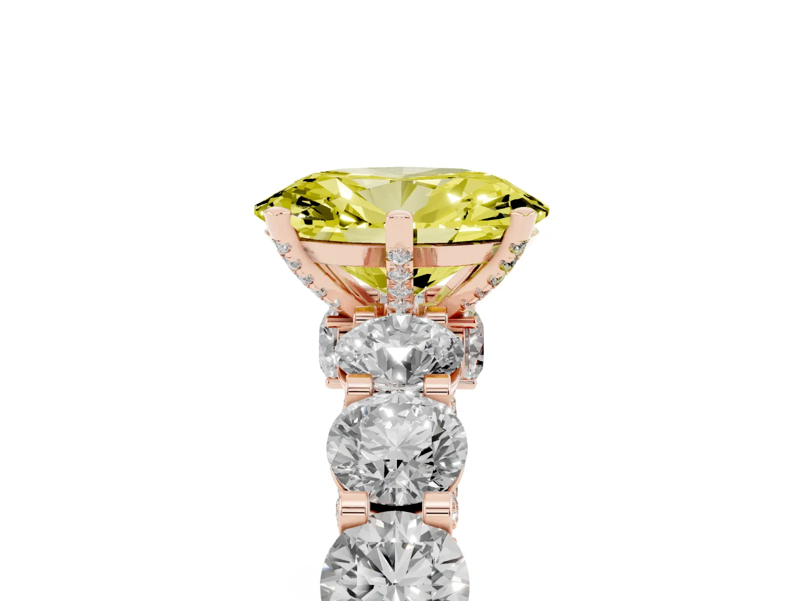 Fancy Yellow Oval Cut Diamond Side Stone Engagement Ring with Four-Prong Setting Rose gold