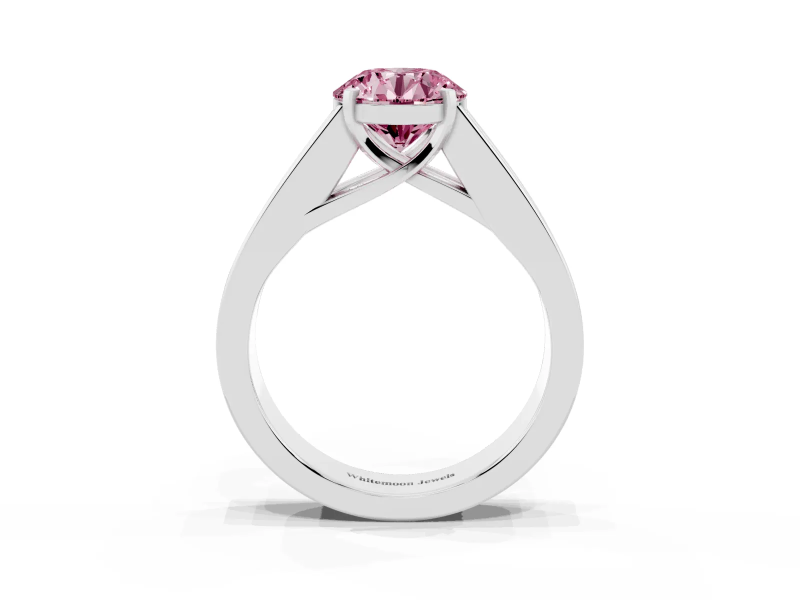 Fancy Pink Round Cut Cut Channel Set Solitaire Ring with Four-Prong Setting Platinum