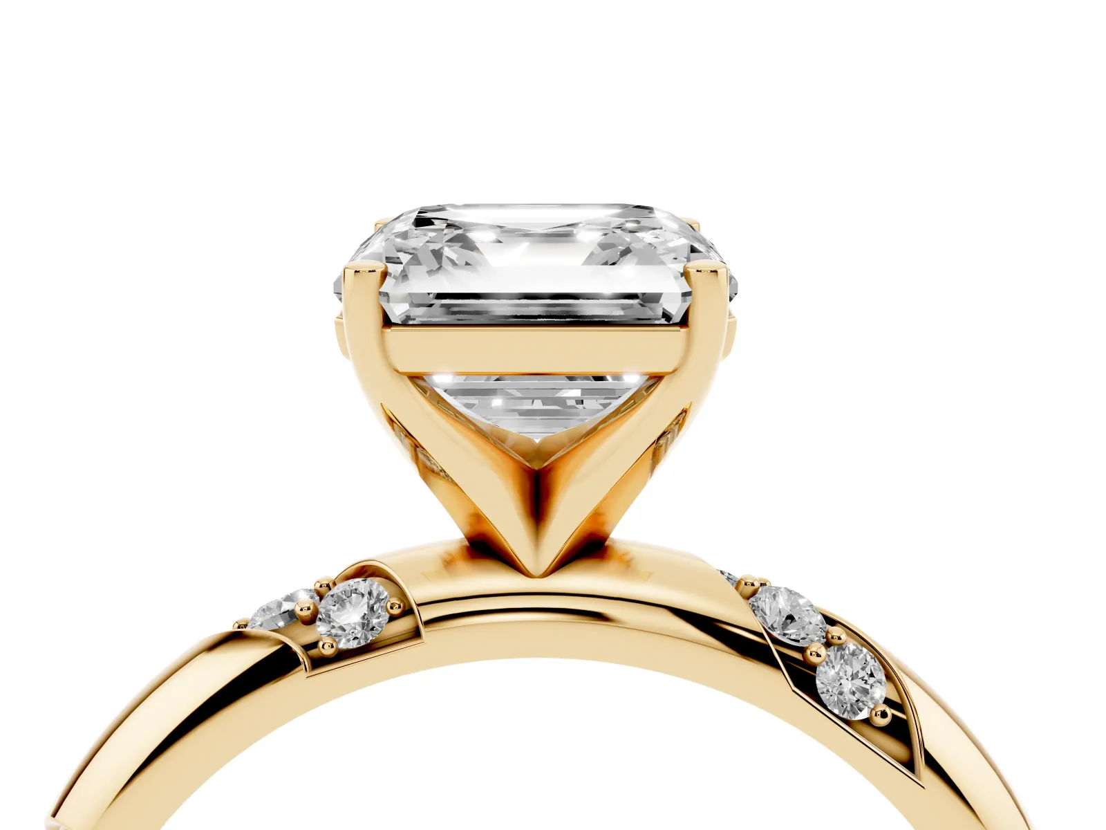 Asscher Cut Diamond Solitaire Engagement Ring with Twisted Round Accent Band and Prong Setting Yellow gold