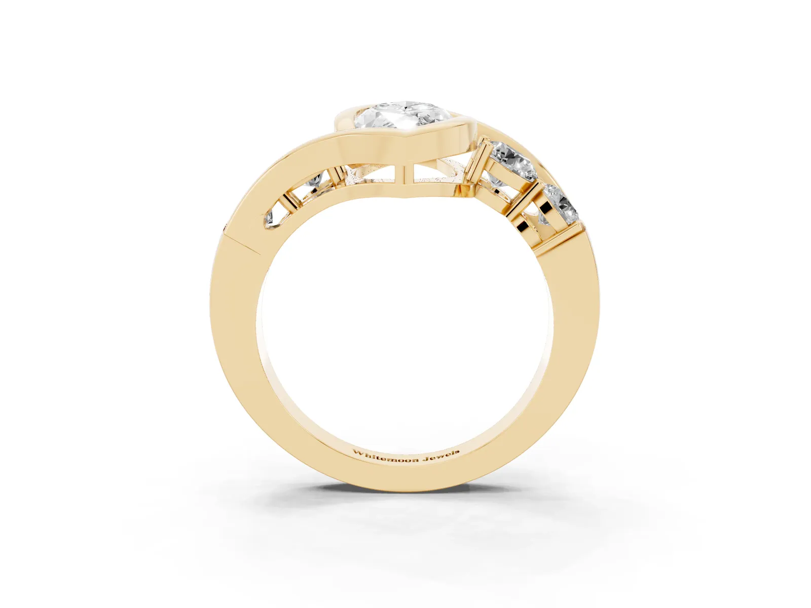 Bezel Set Marquise Cut Diamond Bypass Ring with Round Accents Yellow gold