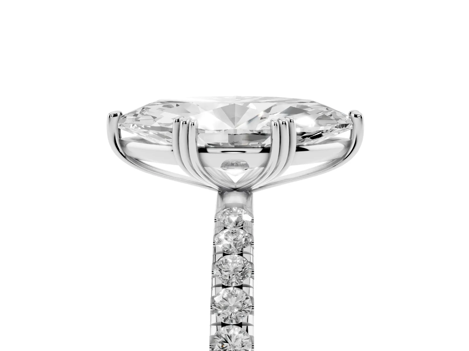 Marquise Cut Brilliant Solitaire with Pavé Band and Claw Prong Setting Silver