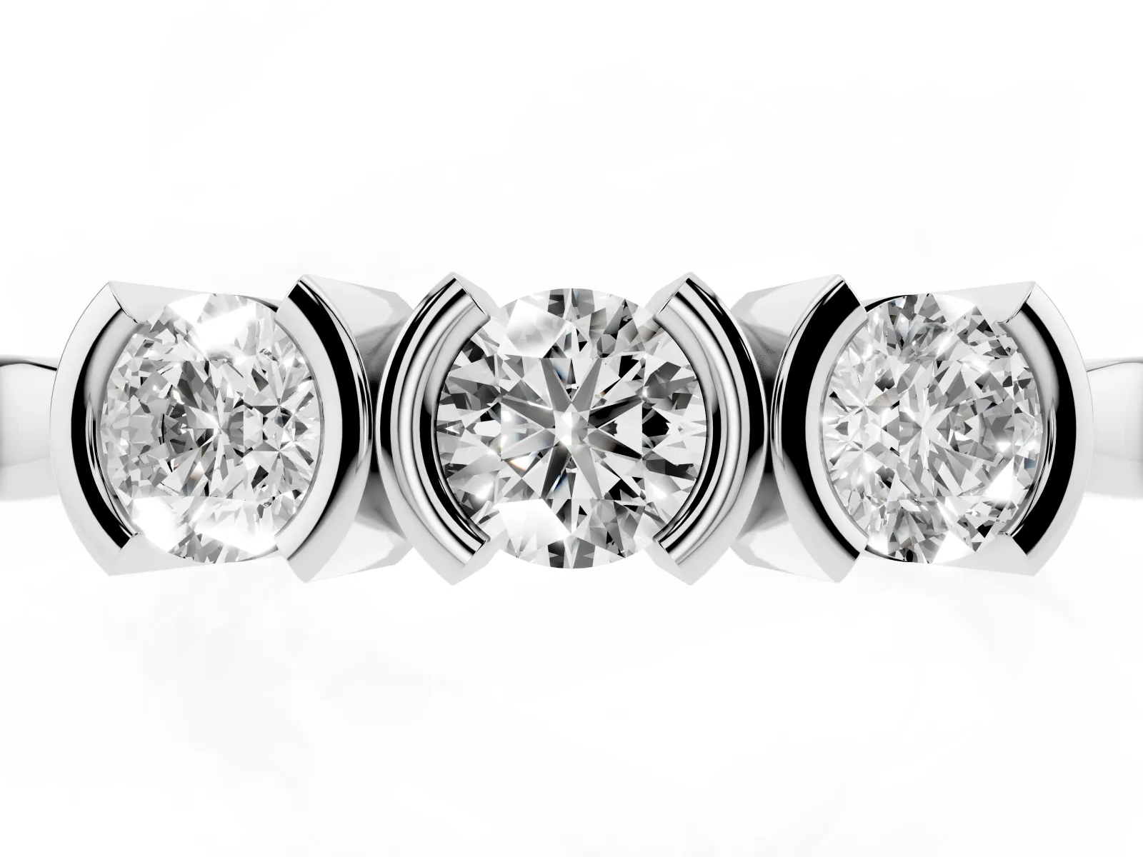 Three-Stone Round Diamond Half Bezel Prong Band Platinum