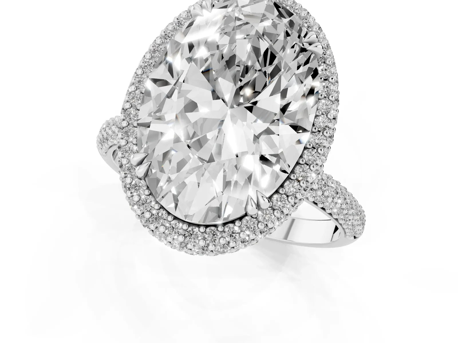 Oval Diamond Halo Ring with Round Diamond Accents Platinum