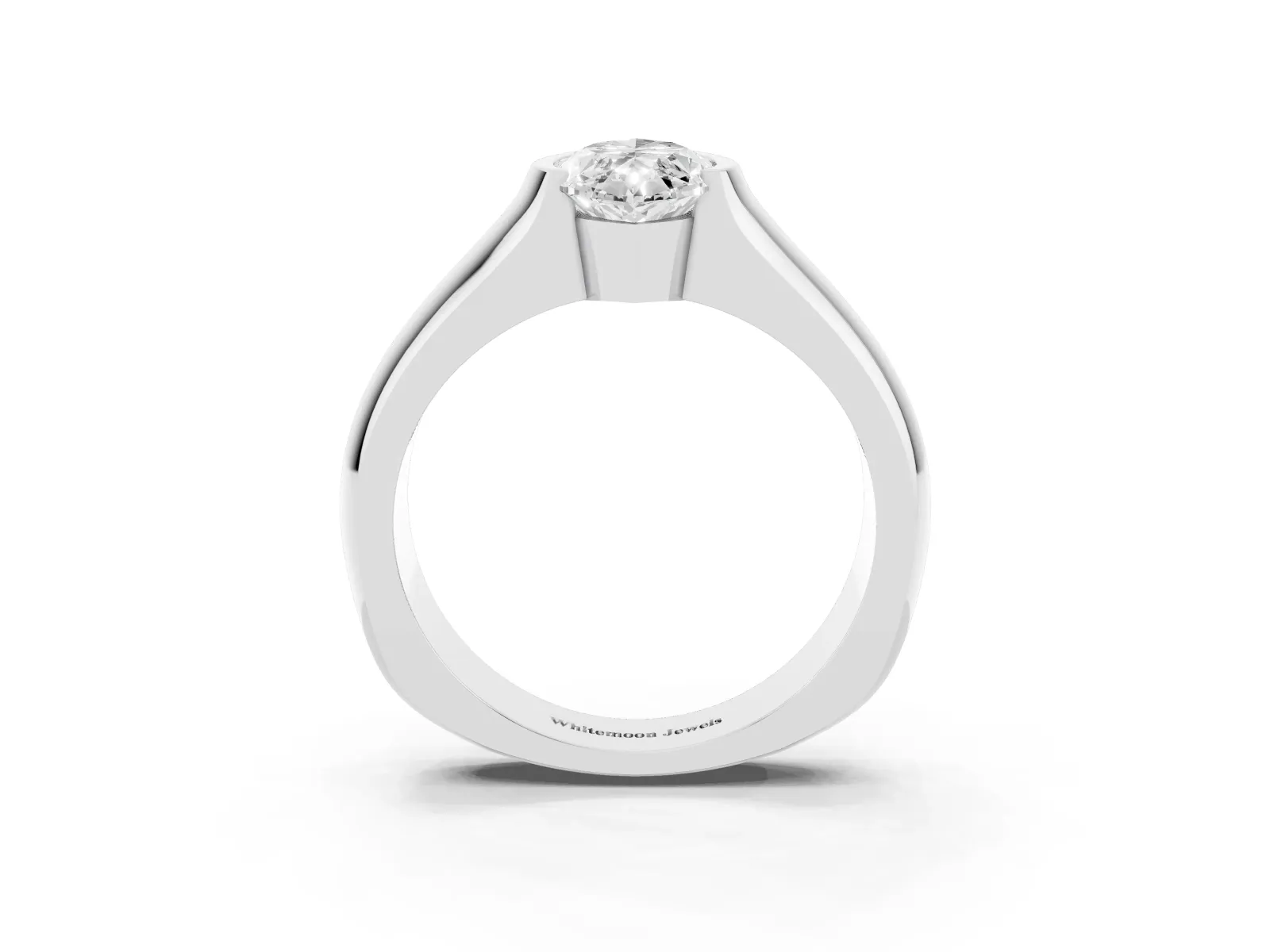 Marquise Cut Solitaire Bezel Set Diamond Ring with Wide Band White gold