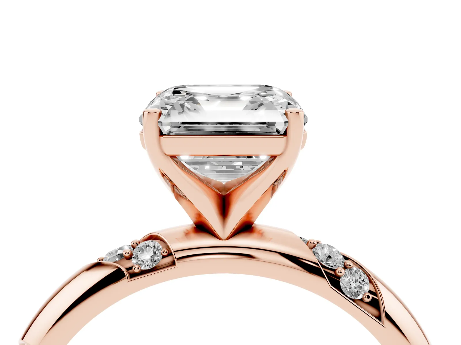 Asscher Cut Diamond Solitaire Engagement Ring with Twisted Round Accent Band and Prong Setting Rose gold